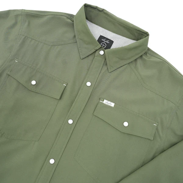 Men's SanJac Olive Green Long Sleeve Snap Up Shirt COA-LS-OGRN - Image 2