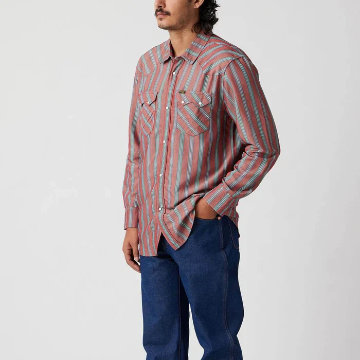 Men's Seager Sawtoof Long Sleeve Shirt Red Rock Stripe MSF25SAWTRED - Image 3