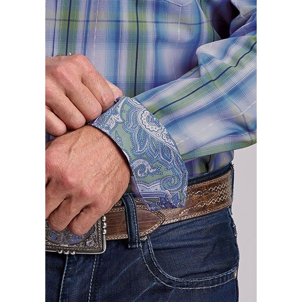 Men's Stetson Long Sleeve Blue Plaid Button Down Shirt 11-001-0579-4029 - Image 3