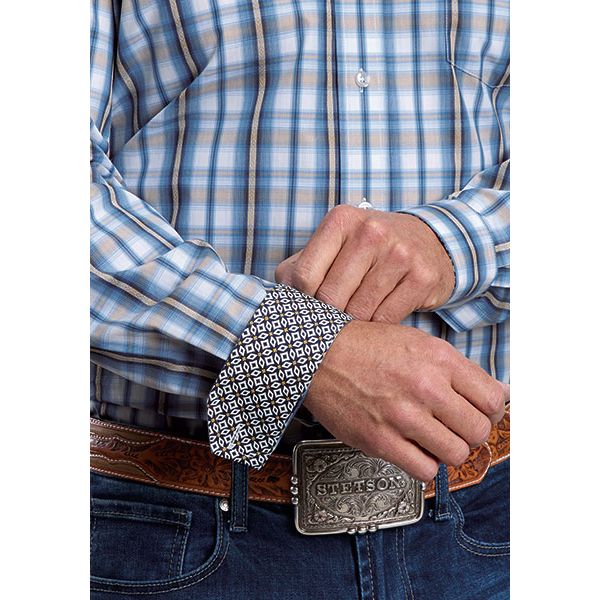 Men's Stetson Long Sleeve Blue Plaid Button Up Shirt 11-001-0579-2011 - Image 3