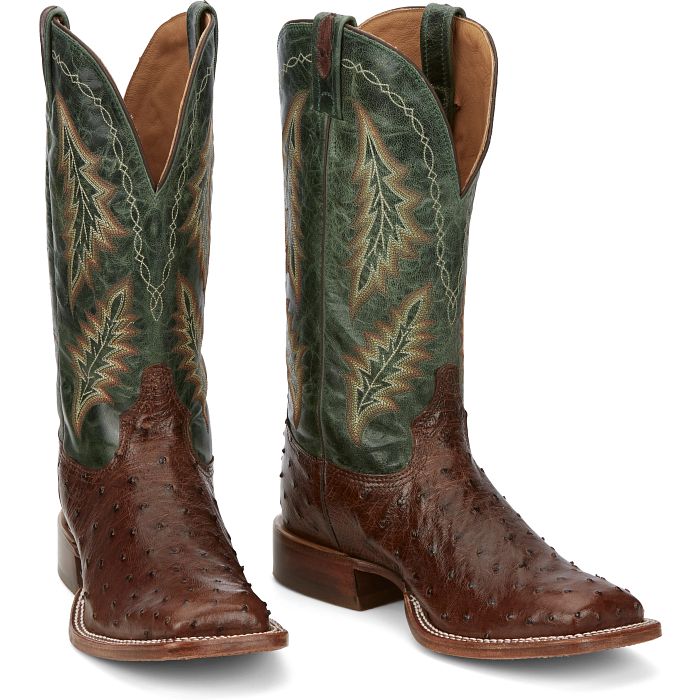 Men's Tony Lama Hayden Full Quil Ostrich Brown Square Toe Boots EP8270 - Image 2