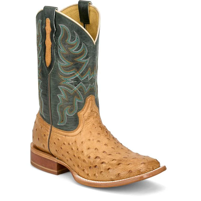 Men's Tony Lama Tan/Green Blaine 11" Ostrich Square Toe Boot RN3571 - Image 2