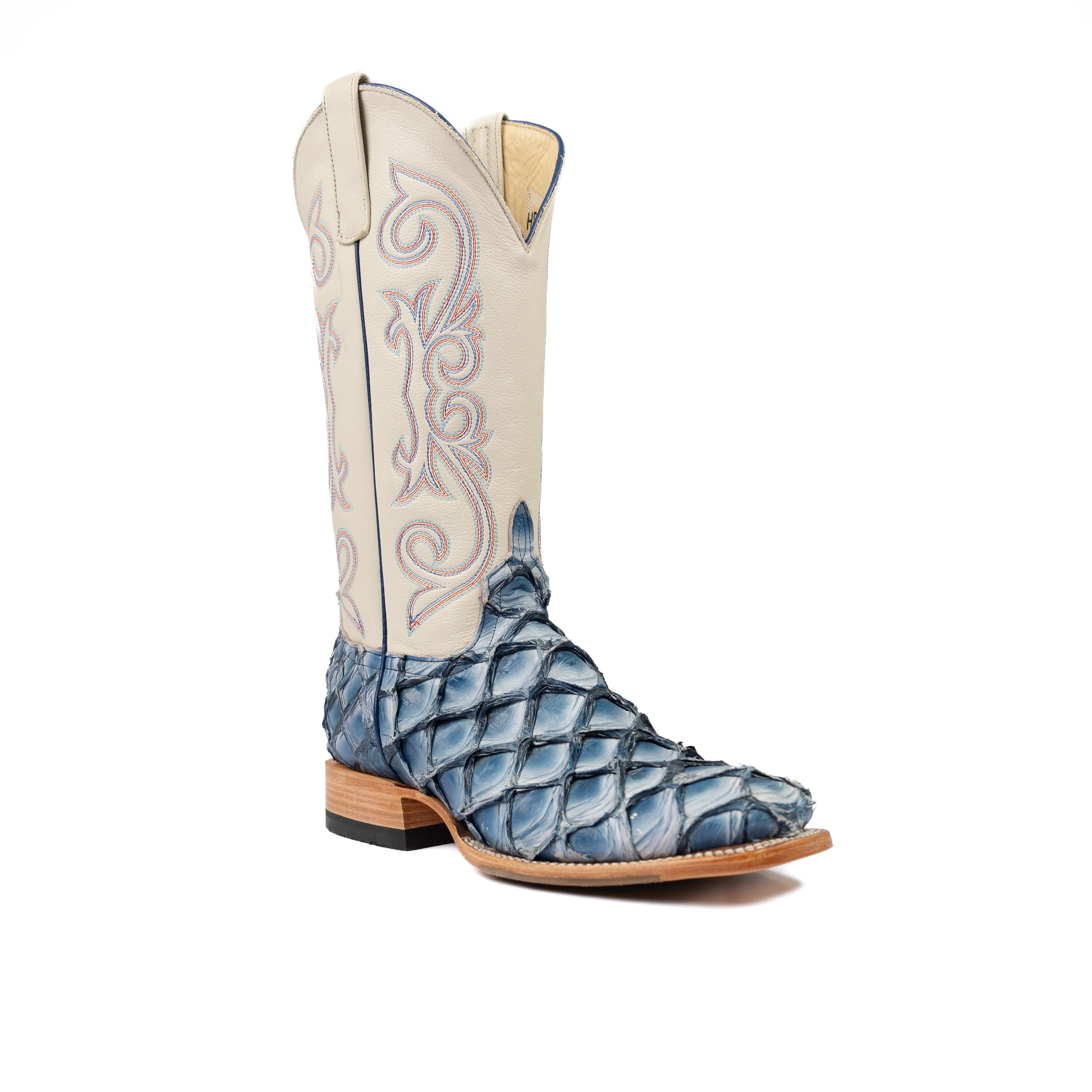 Men's Horse Power Top Hand Sky Blue Big Bass Square Toe Boots HP8070