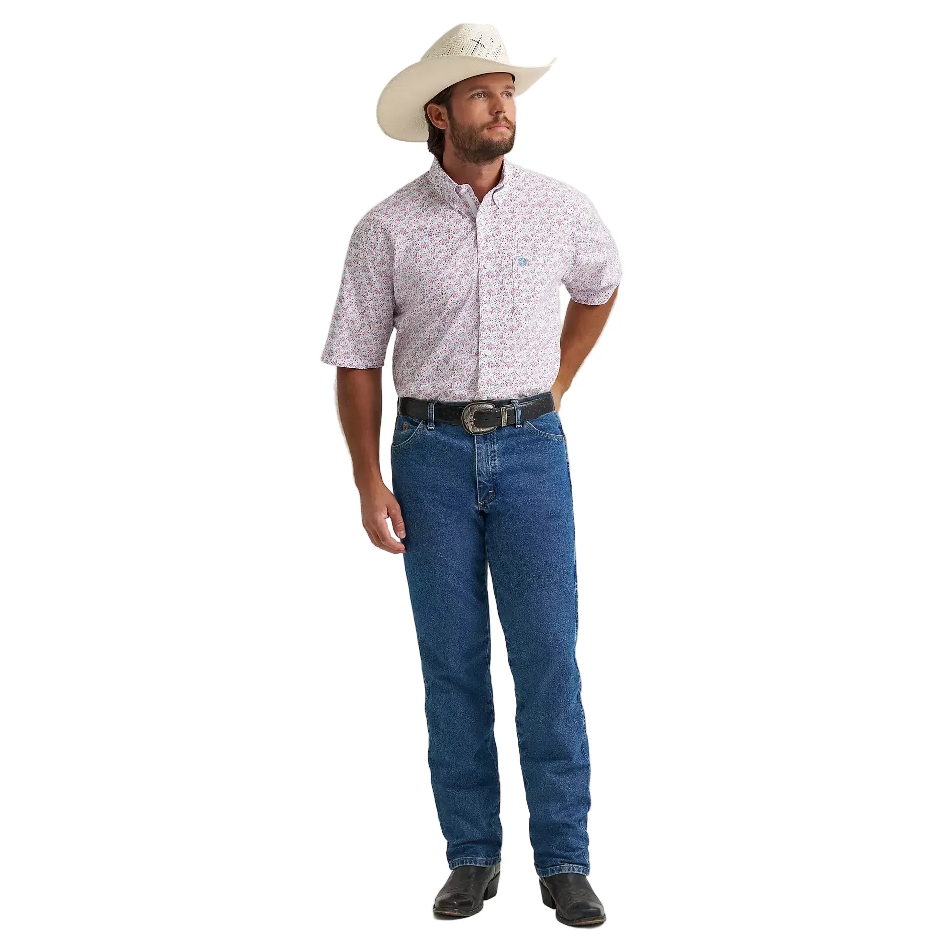 Men's Wrangler® George Strait™ Fireworks Short Sleeve One Pocket Button Down Shirt 112379061 - Image 3