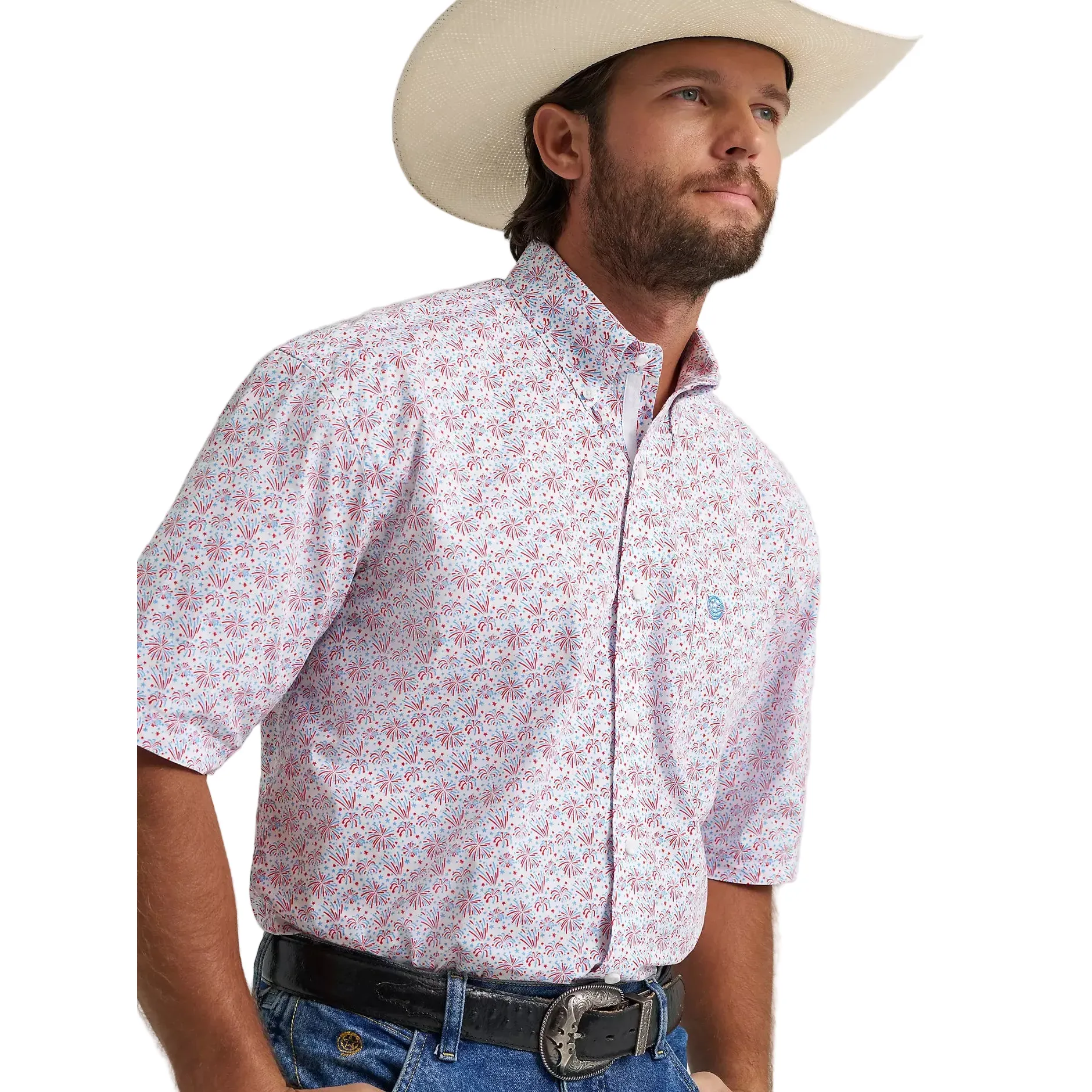 Men's Wrangler® George Strait™ Fireworks Short Sleeve One Pocket Button Down Shirt 112379061 - Image 4