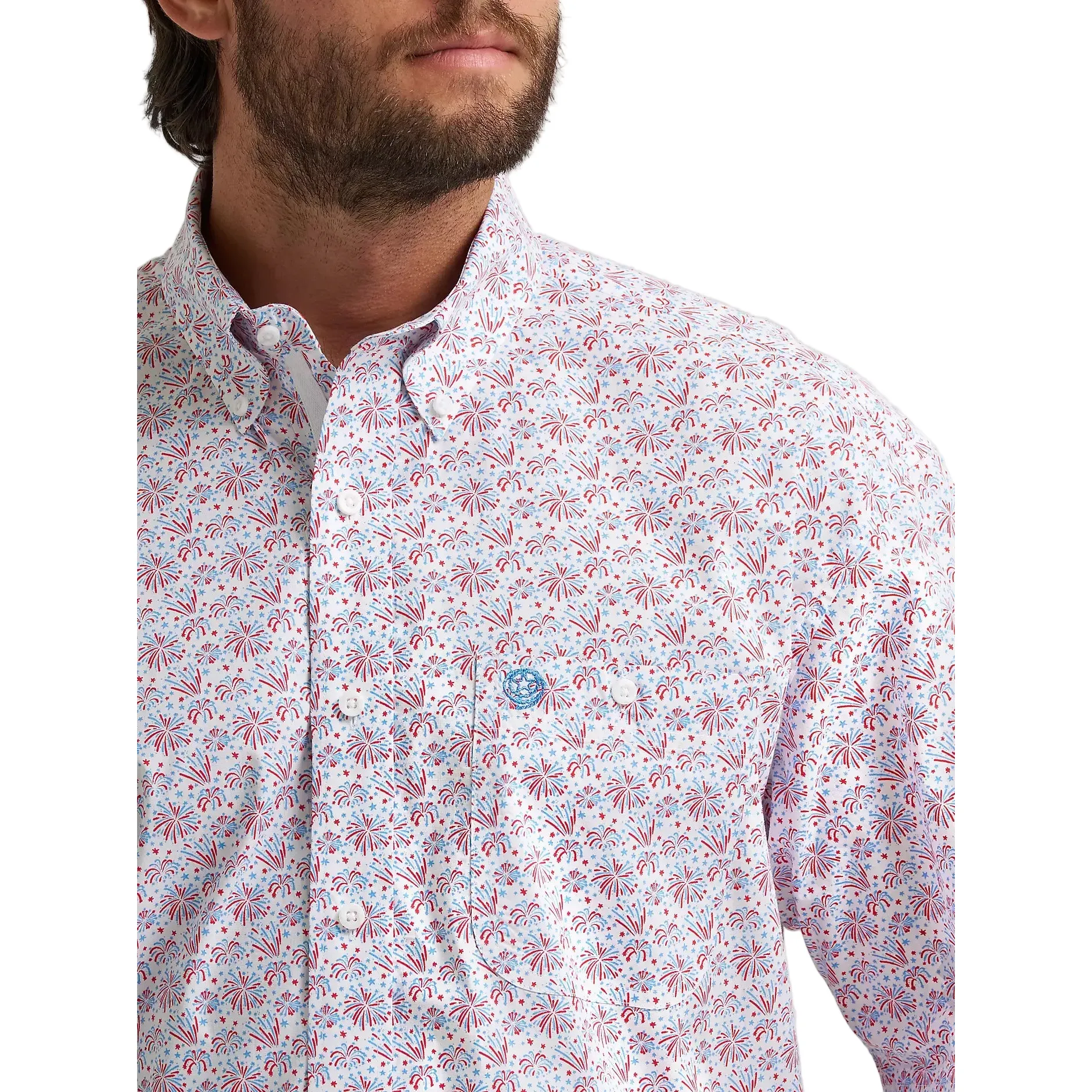 Men's Wrangler® George Strait™ Fireworks Short Sleeve One Pocket Button Down Shirt 112379061 - Image 5