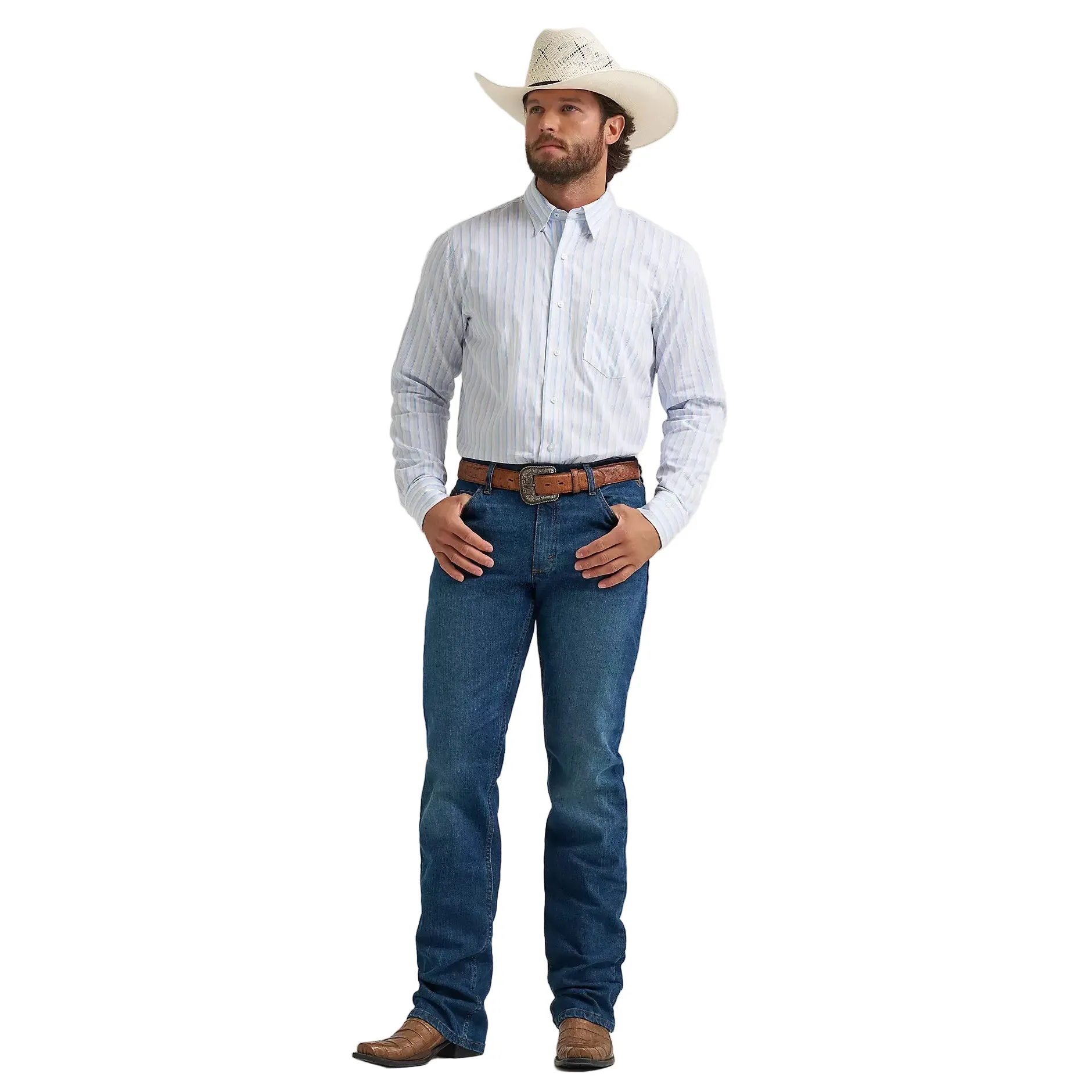 Men's Wrangler Azure Stripes Cody Johnson One Pocket Button Down Shirt 112374488 - Image 2