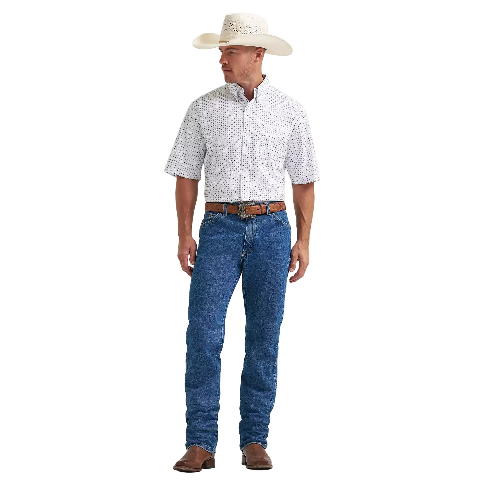 Men's Wrangler Baby Blue Dots George Strait Short Sleeve Button Down Shirt 112374607 - Image 2