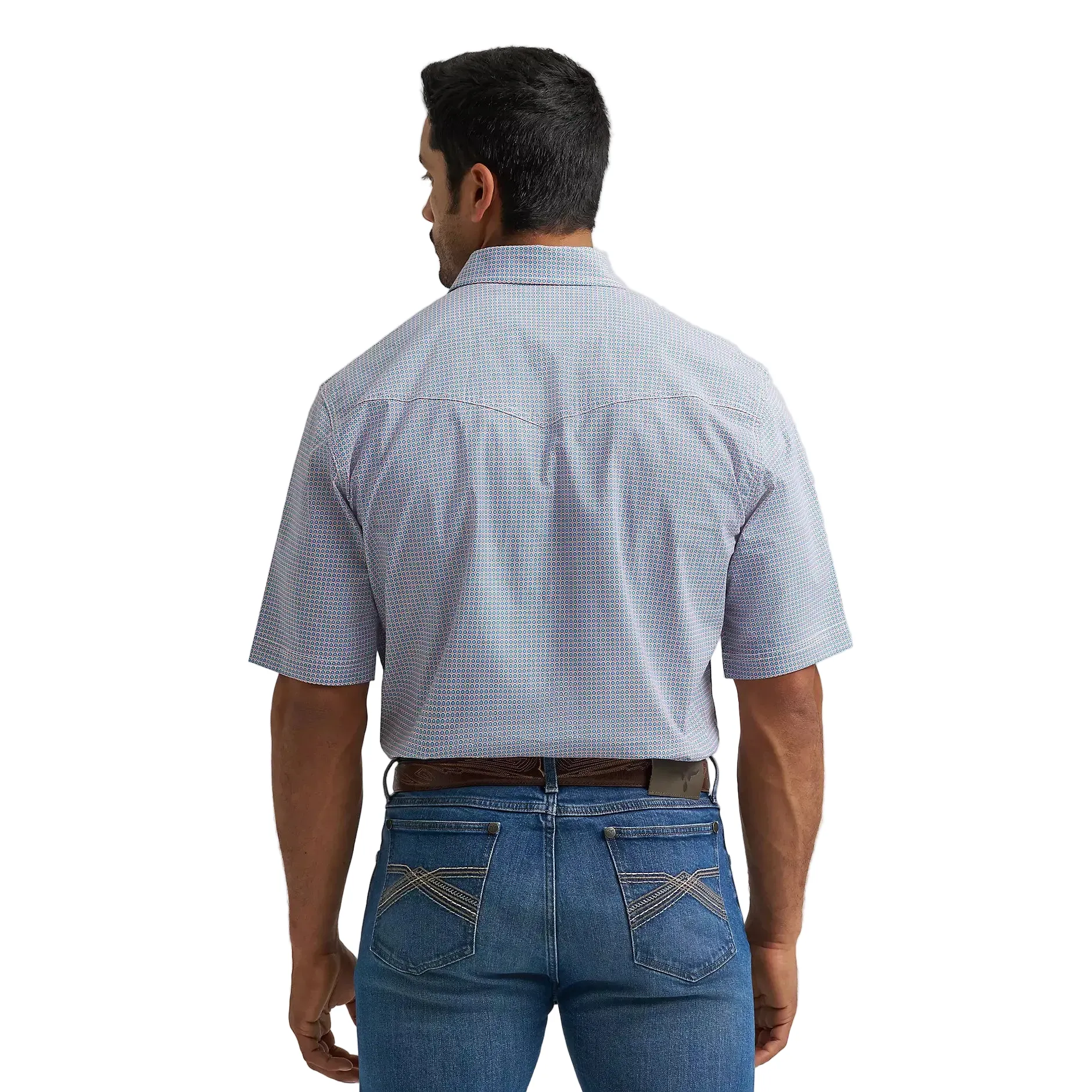 Men's Wrangler Blue Stops 20X Competition Advanced Comfort Short Sleeve Snap Shirt 112374290 - Image 3