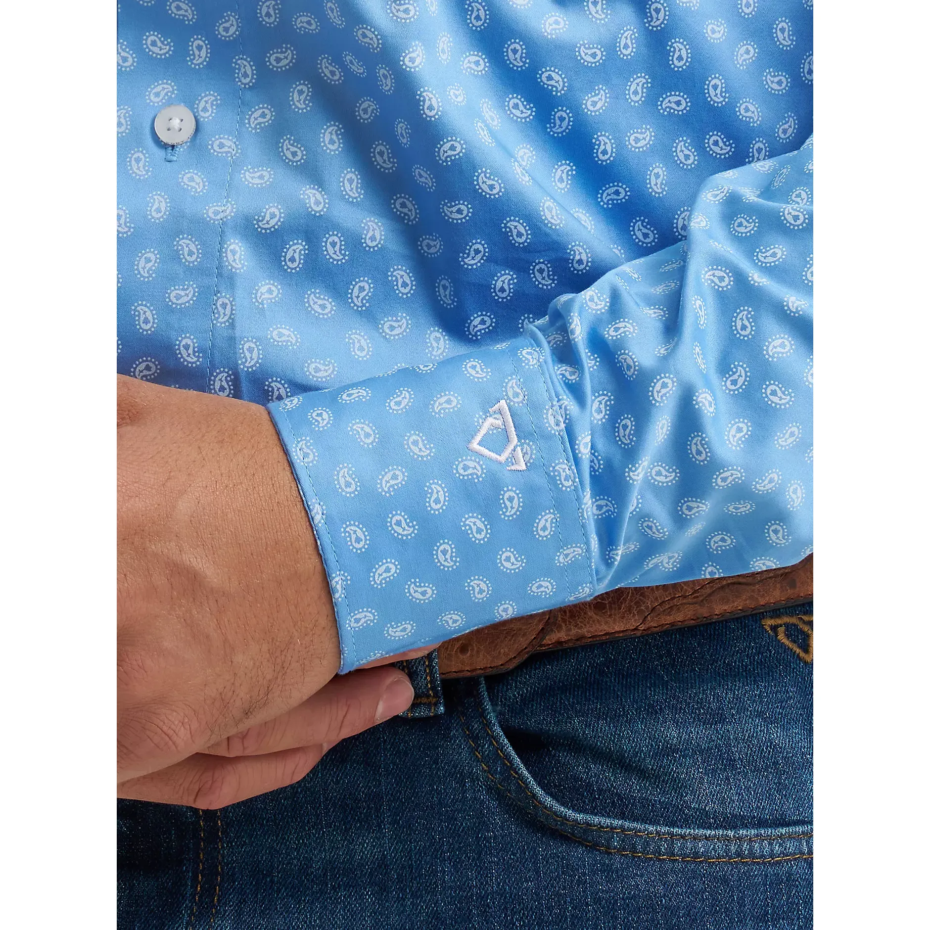 Men's Wrangler Cody Johnson Azure Paisley One Pocket Button Down Shirt 112374495 - Image 5