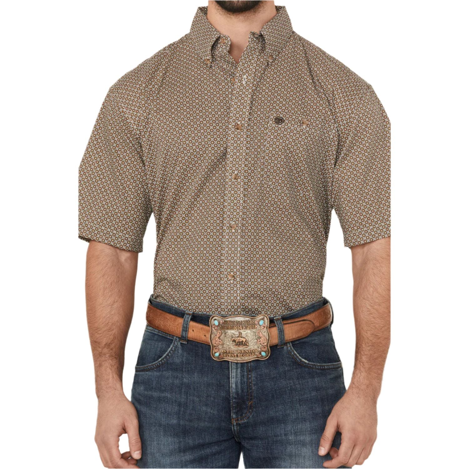 Men's Wrangler Geo Print Short Sleeve Button-Down Stretch Western Shirt 112366982 - Image 2