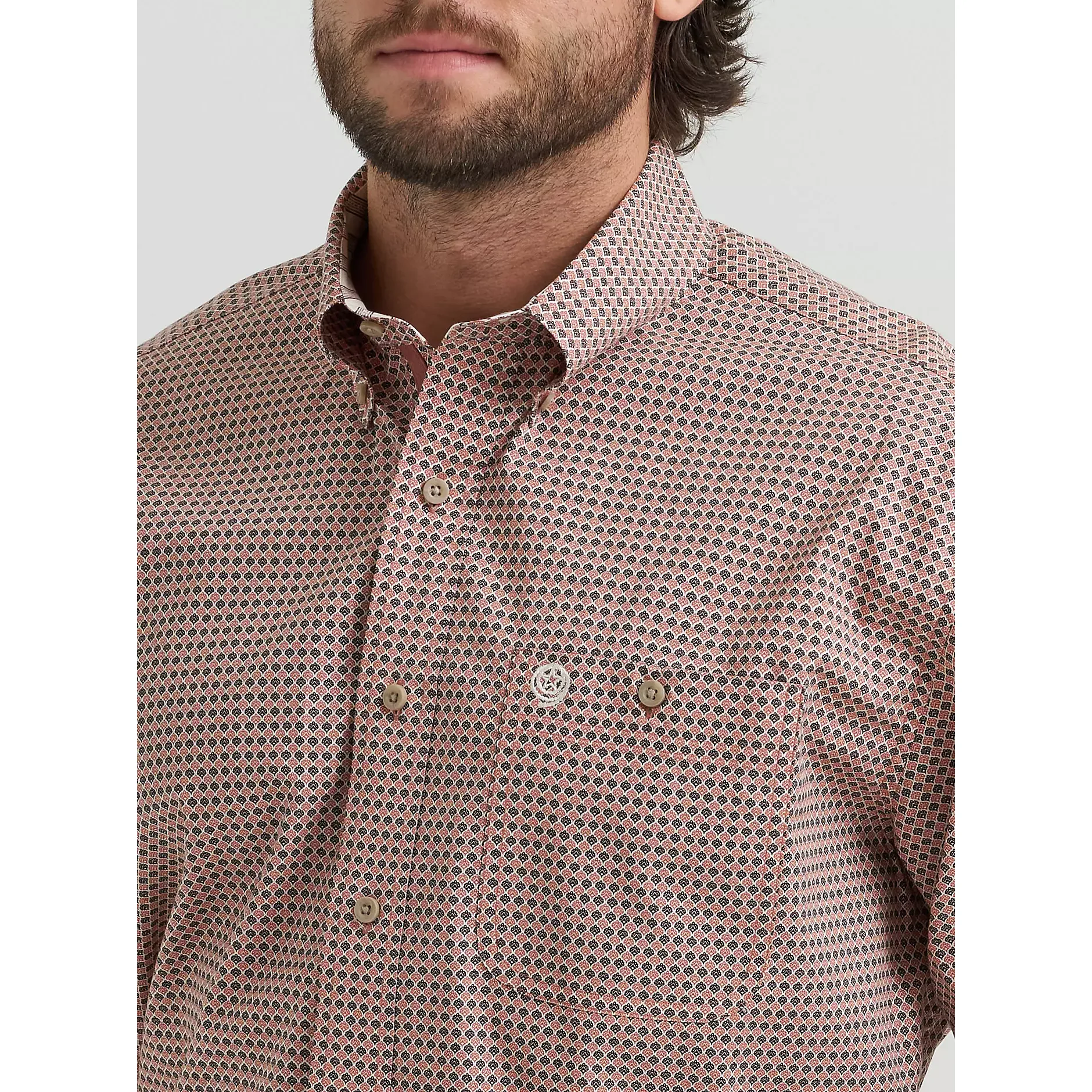 Men's Wrangler Geo Rust Long Sleeve Button Down Shirt 112381954 - Image 3