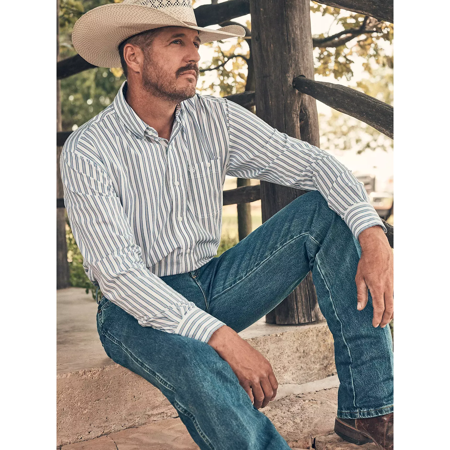Men's Wrangler George Strait Long Sleeve Button Down One Pocket Shirt 112379063 - Image 6