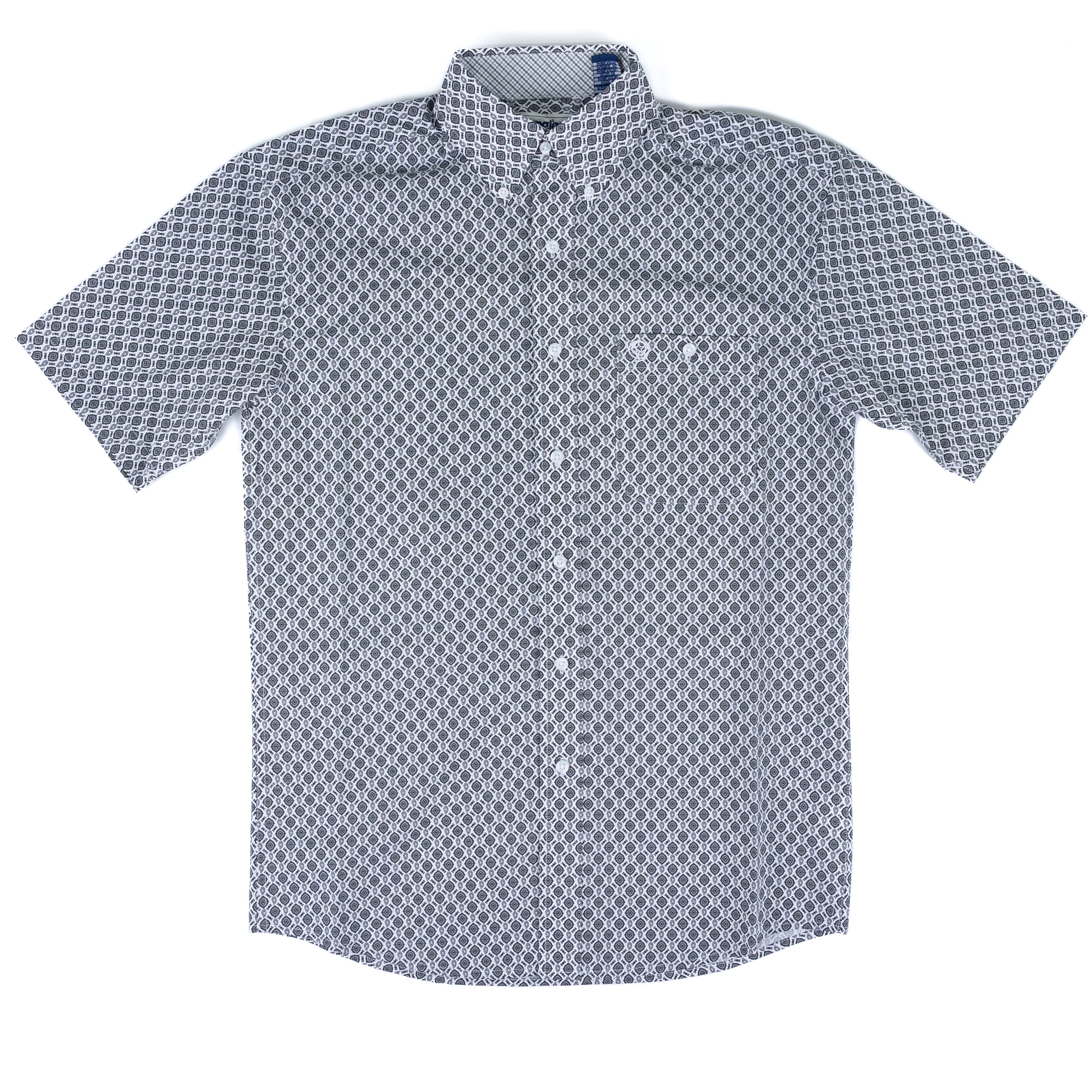 Men's Wrangler George Strait White and Gray Printed Short Sleeve Button Up 112379058