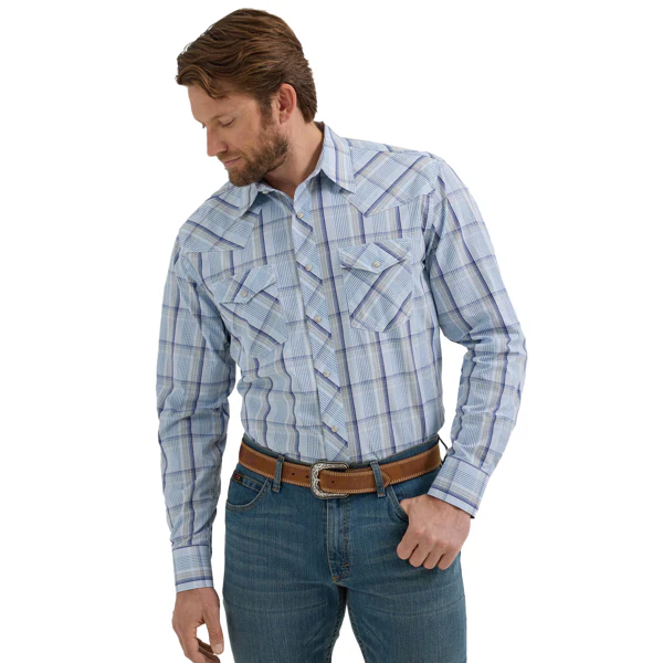 Men's Wrangler Men's 20X Competition Western Plaid Long Sleeve Snap Shirt 112356580 - Image 4