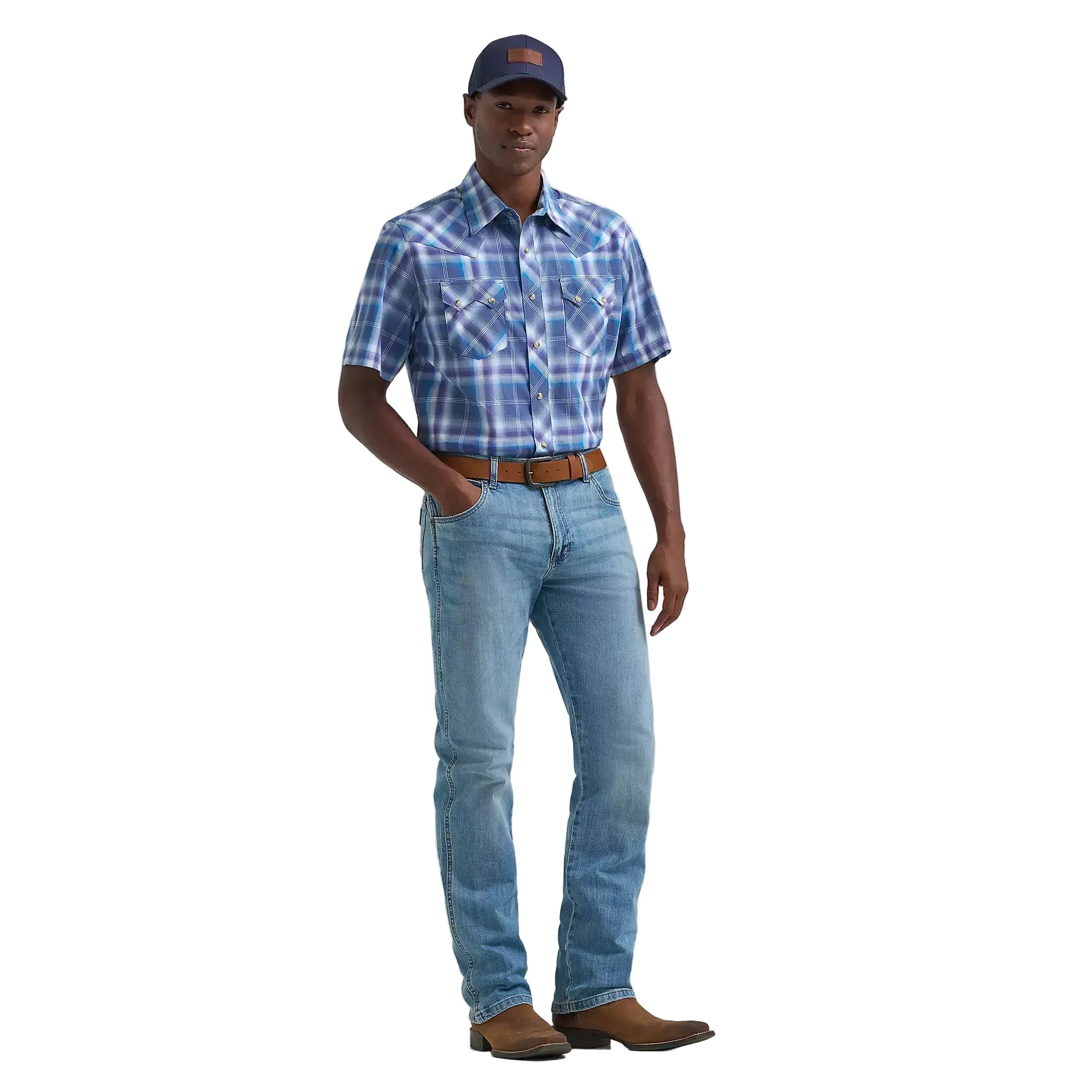 Men's Wrangler Navy Orchid Retro Short Sleeve Sawtooth Pocket Western Shirt 112374756 - Image 2