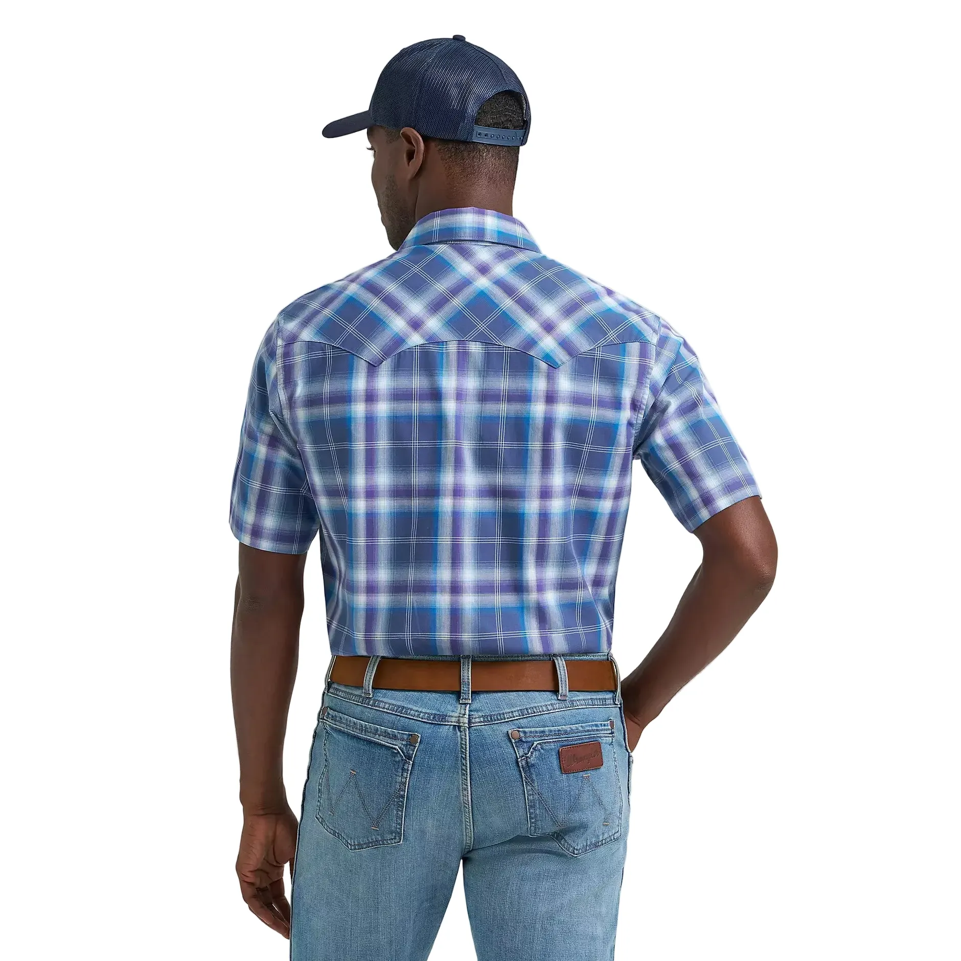 Men's Wrangler Navy Orchid Retro Short Sleeve Sawtooth Pocket Western Shirt 112374756 - Image 3