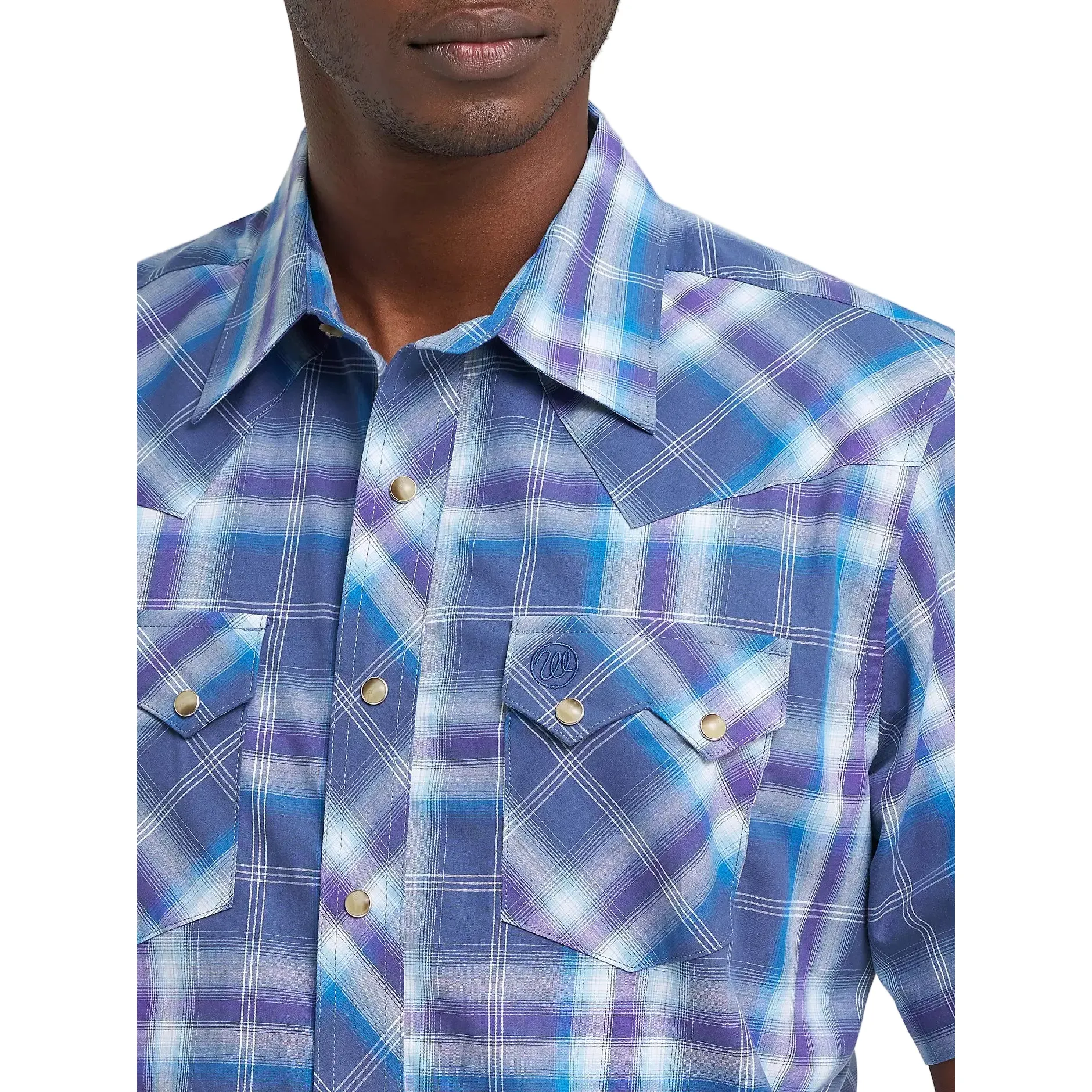 Men's Wrangler Navy Orchid Retro Short Sleeve Sawtooth Pocket Western Shirt 112374756 - Image 4