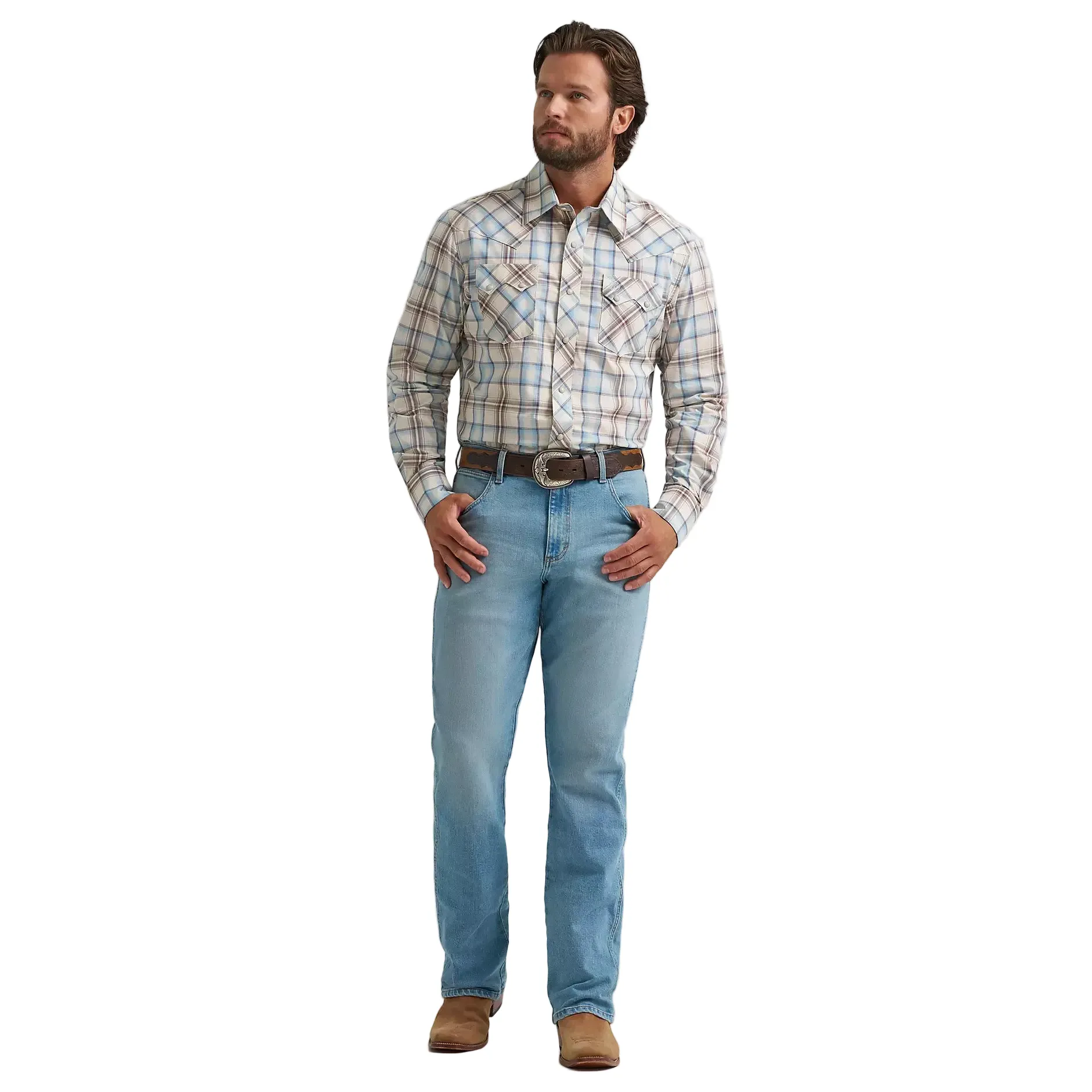 Men's Wrangler Retro® Historic Tan Long Sleeve Sawtooth Snap Pocket Western Shirt 112374742 - Image 2
