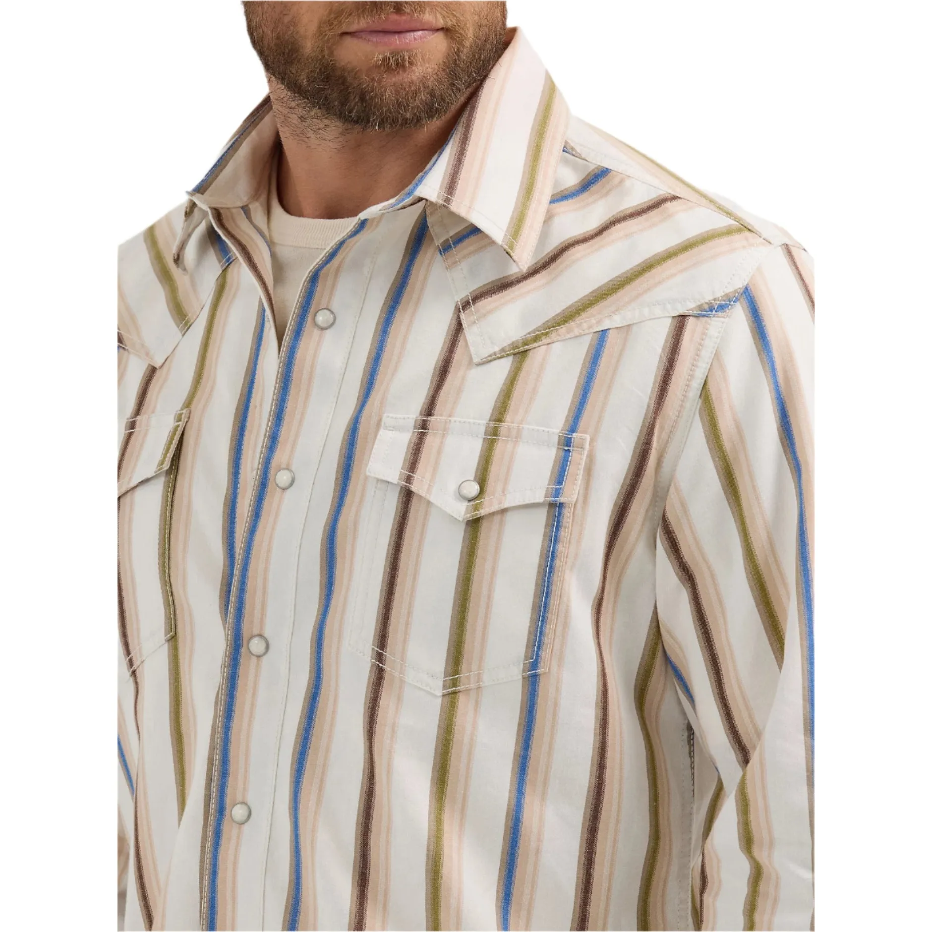 Men's Wrangler Retro® Premium Brushpopper Stripe Western Snap Shirt 112365630 - Image 4
