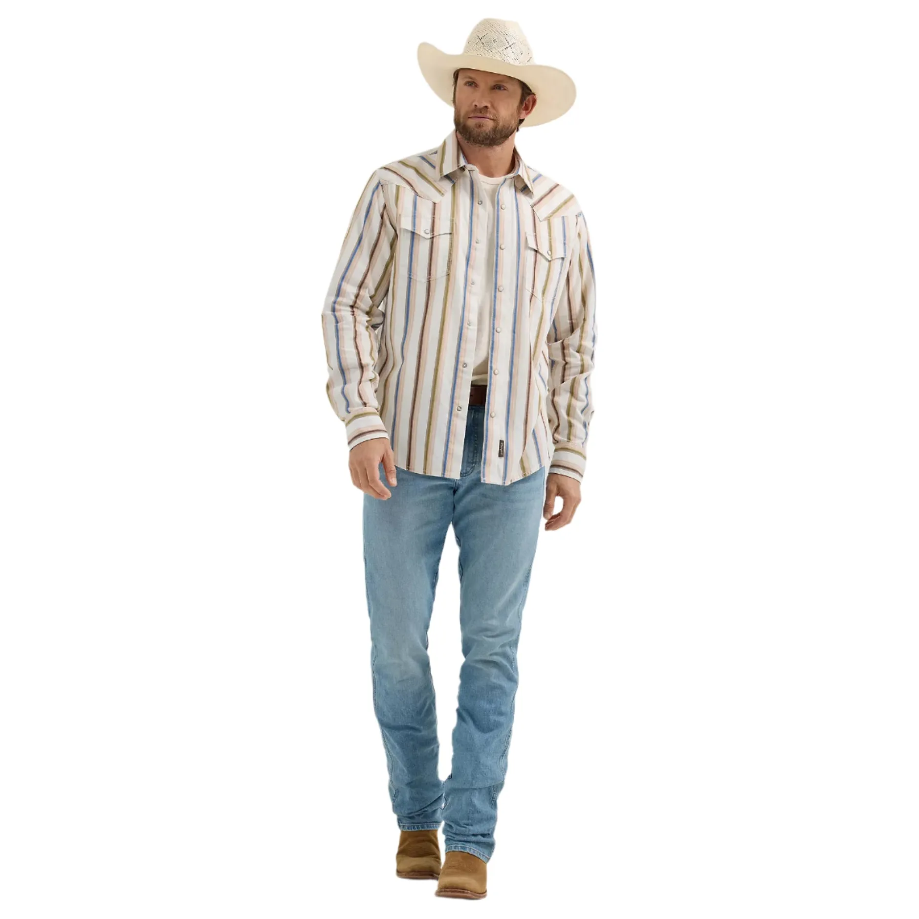 Men's Wrangler Retro® Premium Brushpopper Stripe Western Snap Shirt 112365630 - Image 5