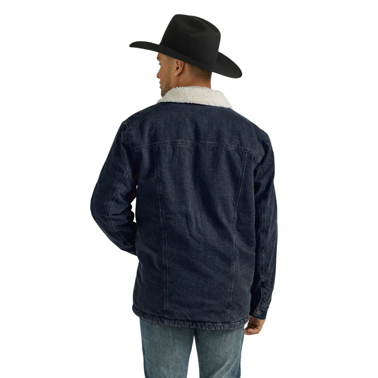 Men's Wrangler Rustic Navy Western Sherpa Lined Denim Wrange Jacket 112353374 - Image 2