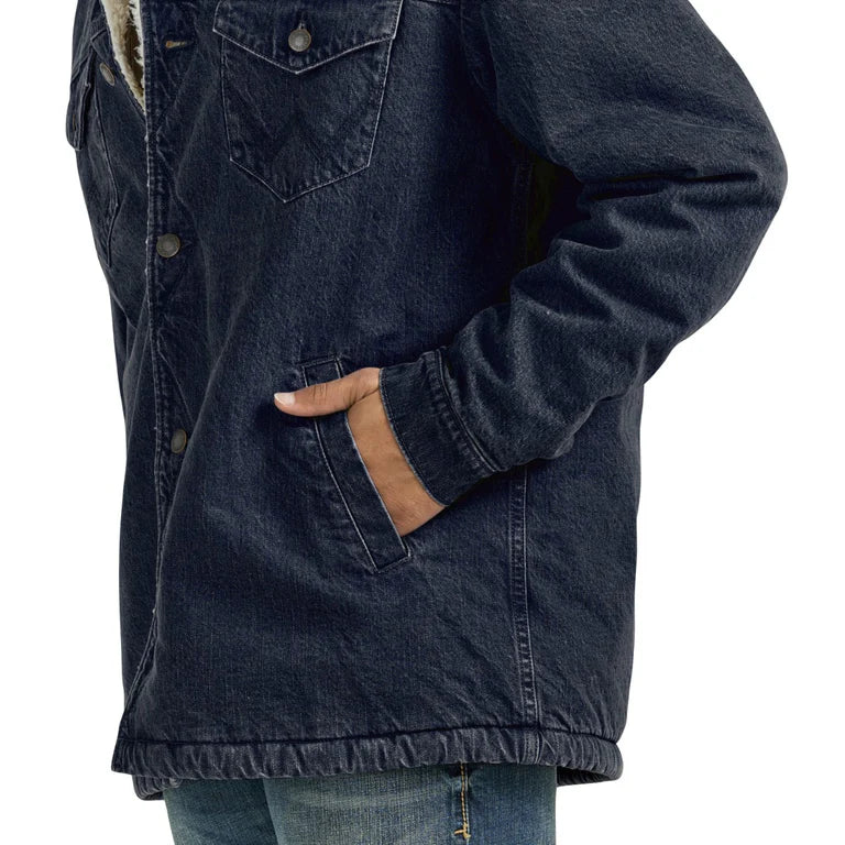 Men's Wrangler Rustic Navy Western Sherpa Lined Denim Wrange Jacket 112353374 - Image 4