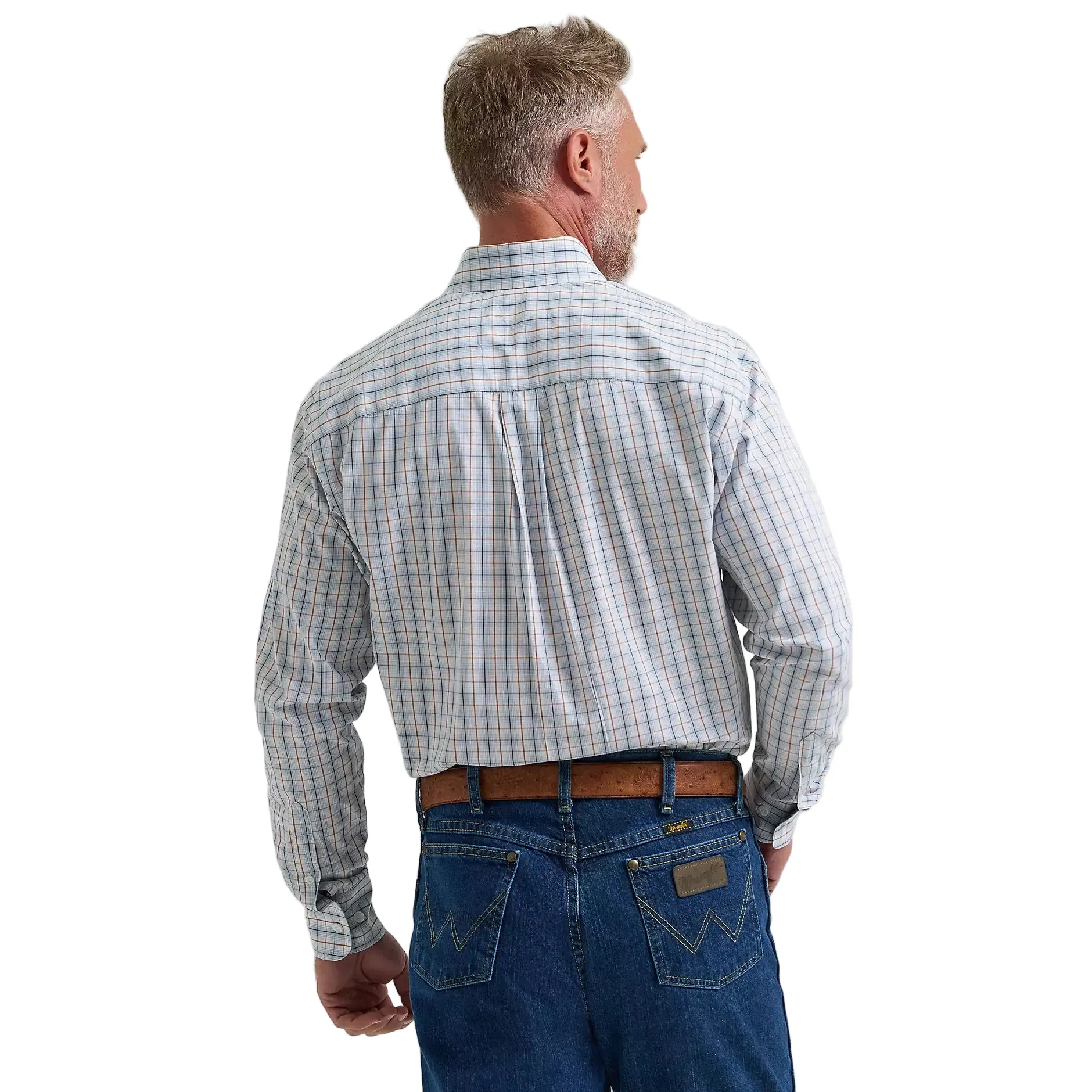 Men's Wrangler Stelly Blue Check George Strait Long Sleeve Button Down Shirt 112381958 - Image 2