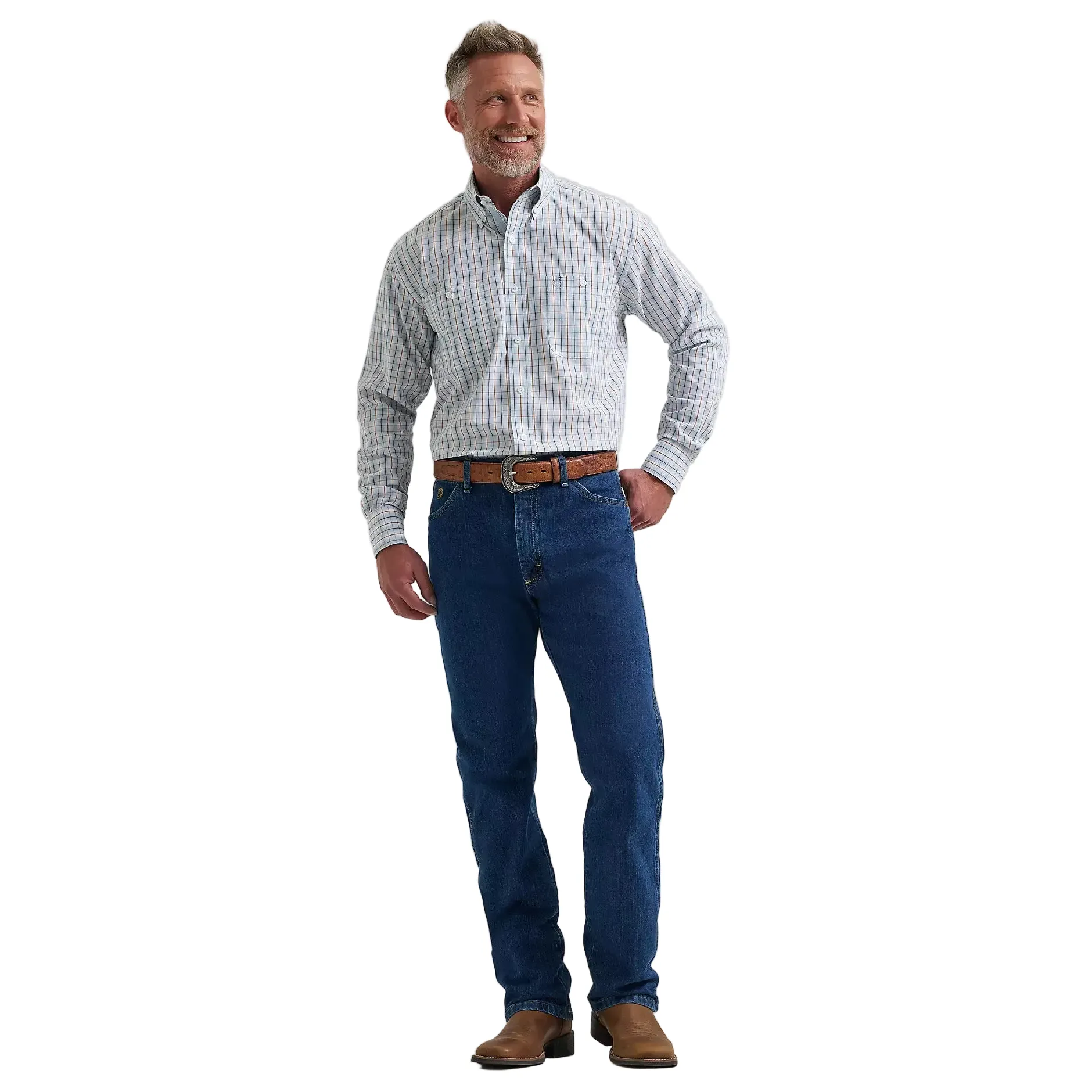 Men's Wrangler Stelly Blue Check George Strait Long Sleeve Button Down Shirt 112381958 - Image 5