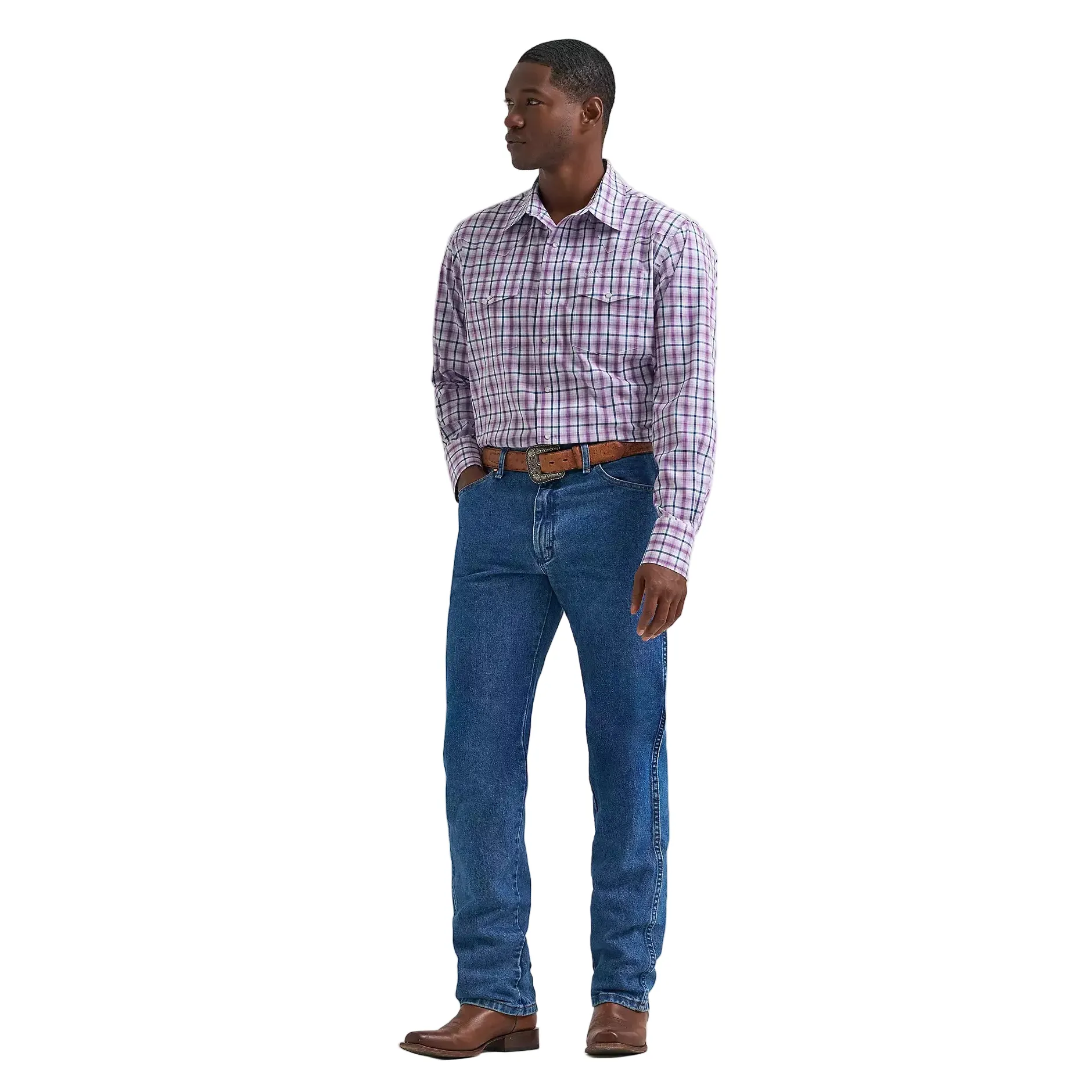 Men's Wrangler Violet Wrinkle Resist Long Sleeve Western Snap Plaid Shirt 112374877 - Image 2