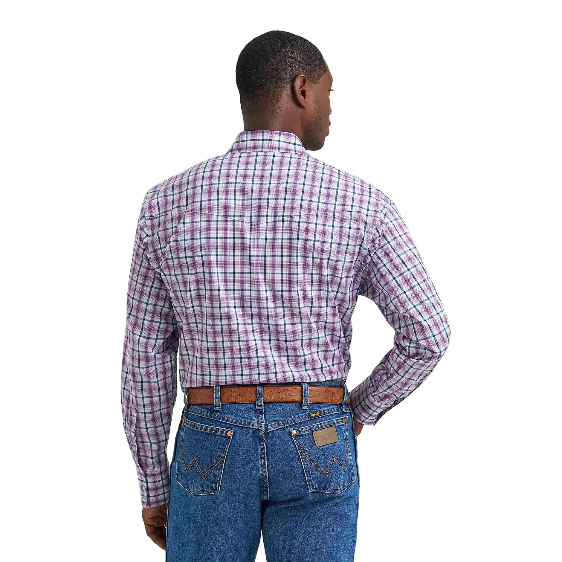 Men's Wrangler Violet Wrinkle Resist Long Sleeve Western Snap Plaid Shirt 112374877 - Image 3