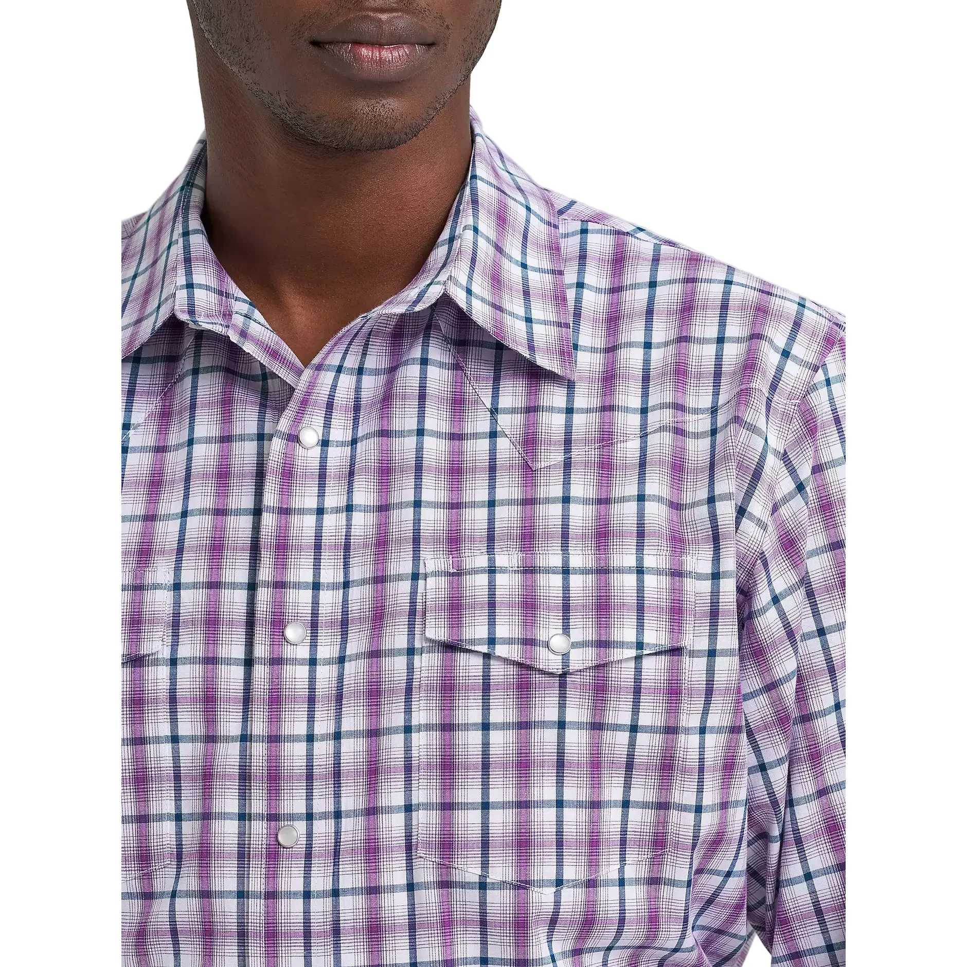 Men's Wrangler Violet Wrinkle Resist Long Sleeve Western Snap Plaid Shirt 112374877 - Image 4