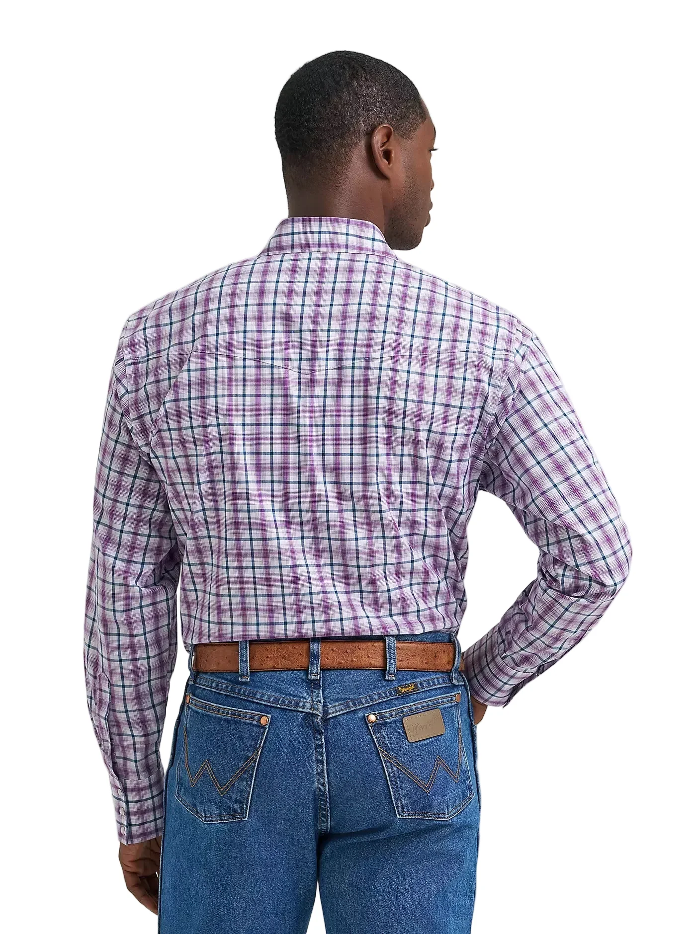 Men's Wrangler Violet Wrinkle Resist Long Sleeve Western Snap Plaid Shirt 112381652 - Image 2