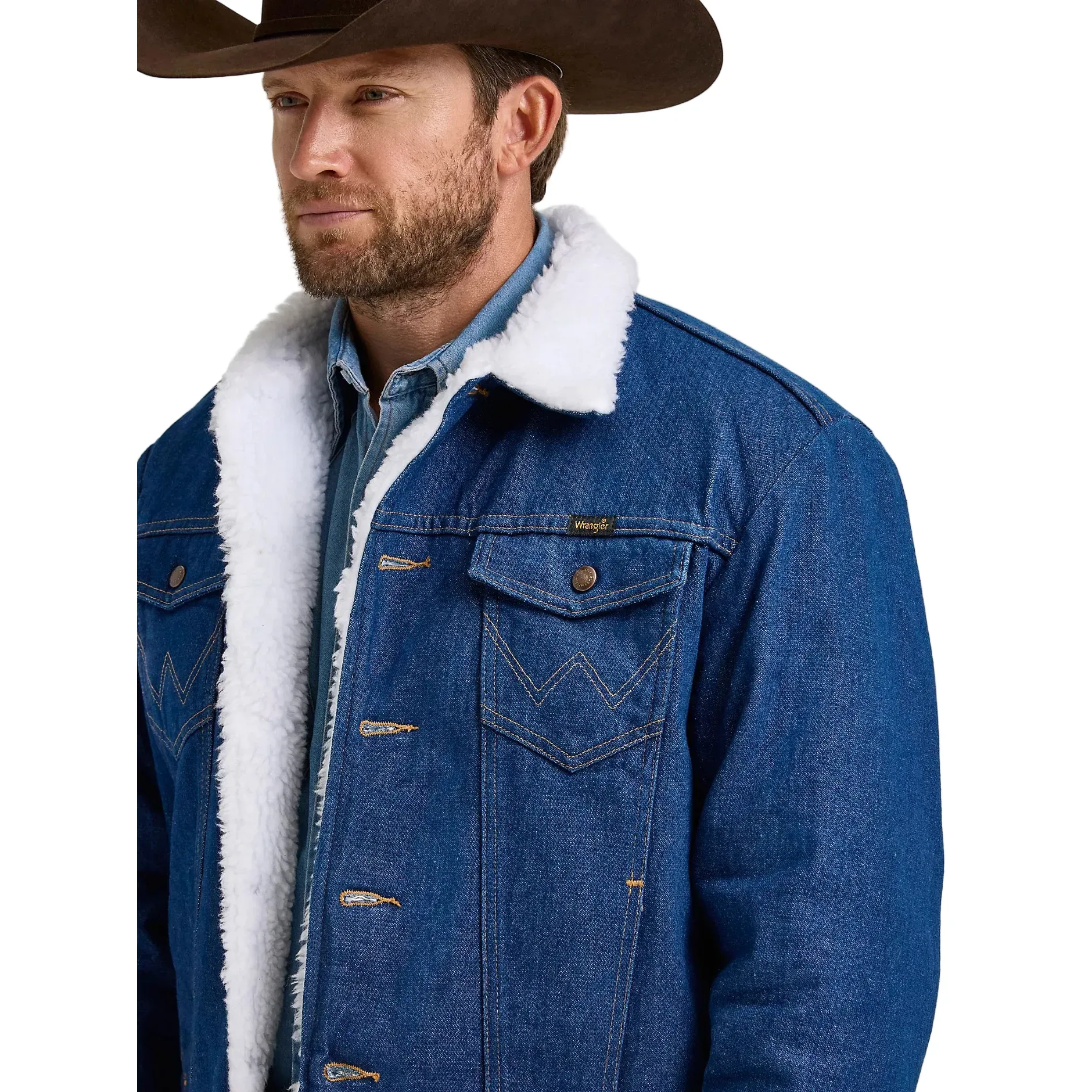 Men's Wrangler Western Sherpa Lined Denim Jacket 74255PW - Image 4