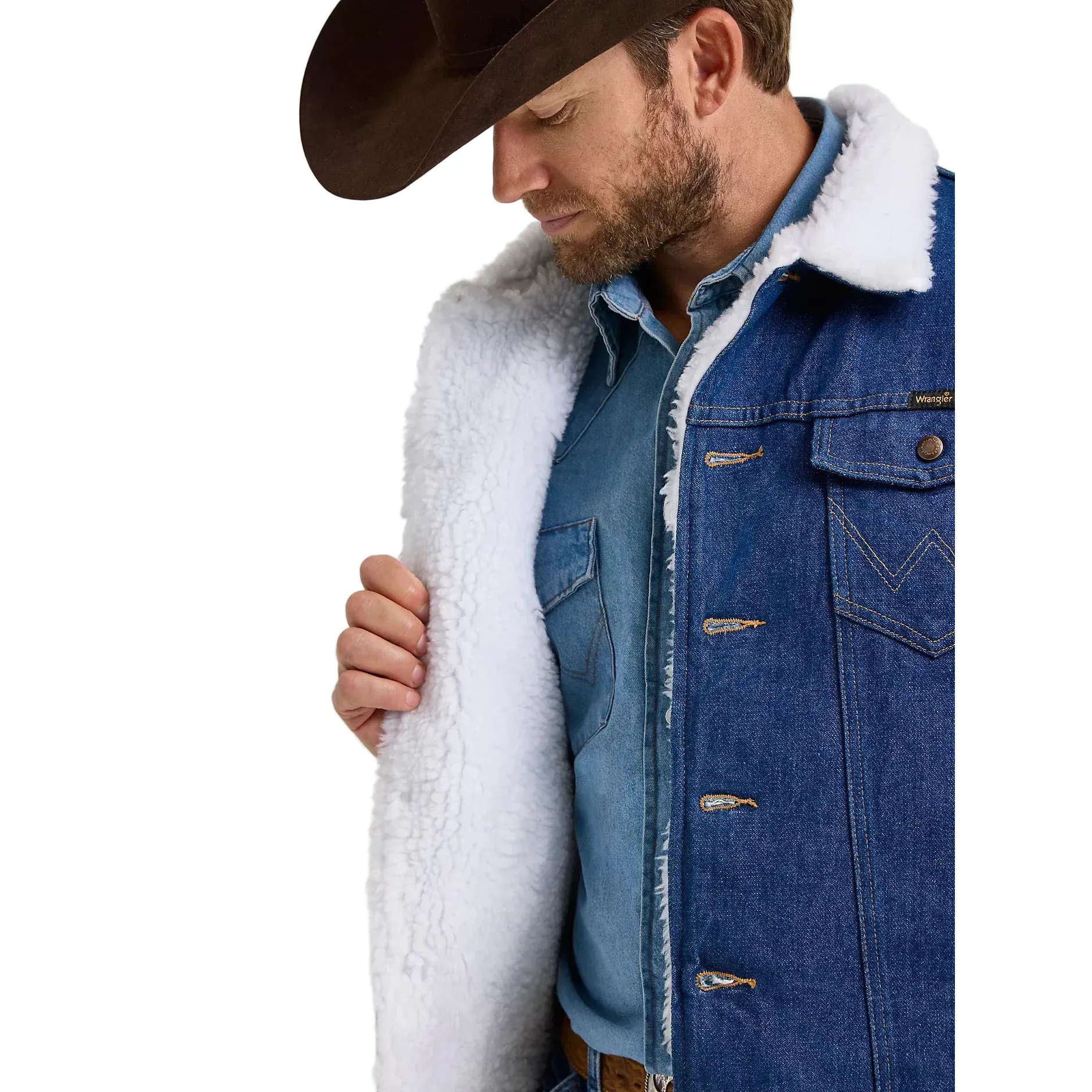 Men's Wrangler Western Sherpa Lined Denim Jacket 74255PW - Image 5