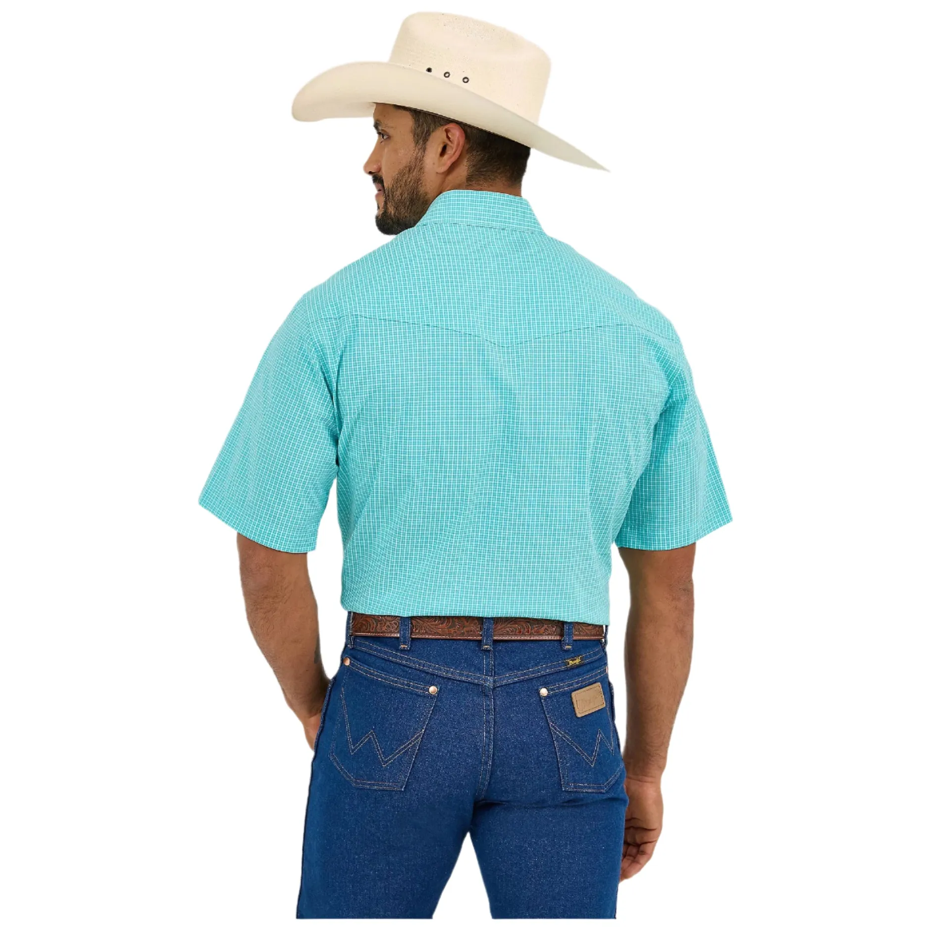 Men's Wrangler Wrinkle Resist Short Sleeve Western Snap Plaid Shirt 112365853 - Image 3