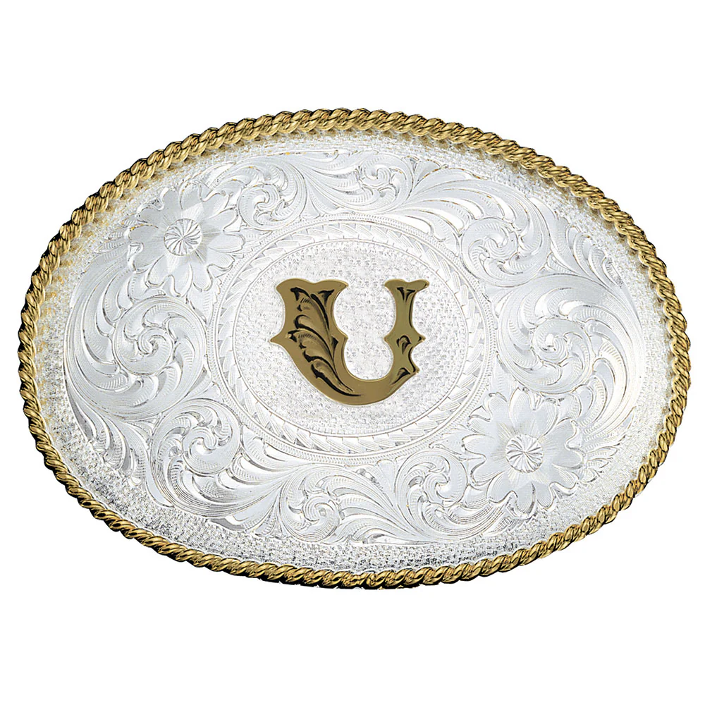Montana Silversmiths Initial U Silver Engraved Gold Trim Western Buckle 700U