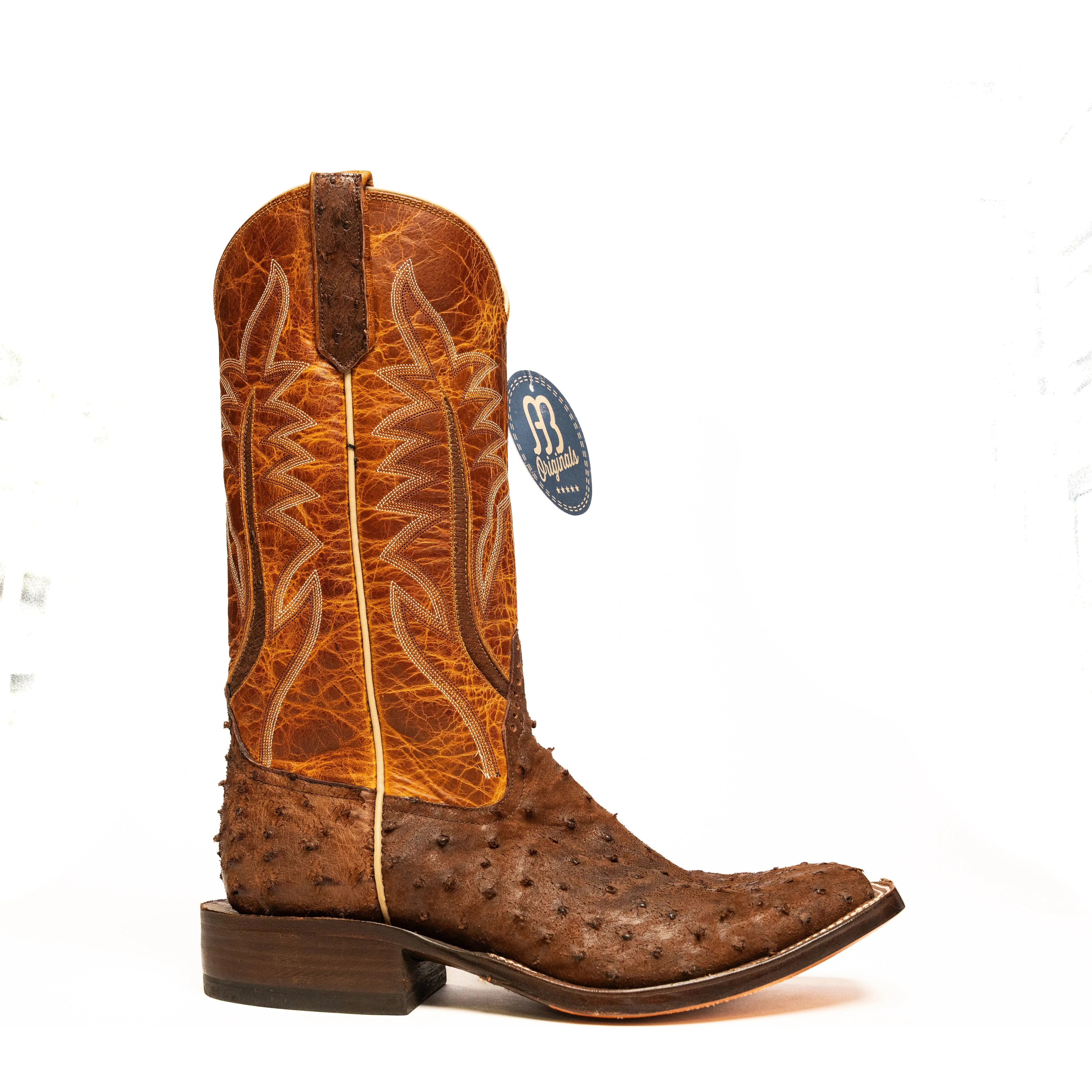 Rios of Mercedes Cigar Suede Full Quill Ostrich Square Toe Boots - Image 3