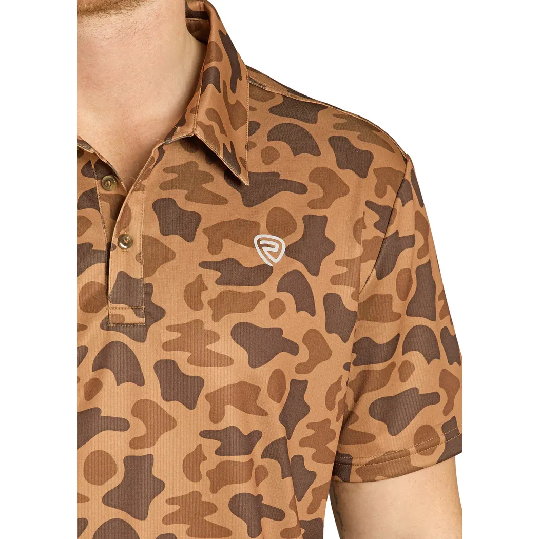 Rock and Roll Denim Camo Print Short Sleeve Button-Down Stretch Polo Shirt BM51T07687 - Image 3