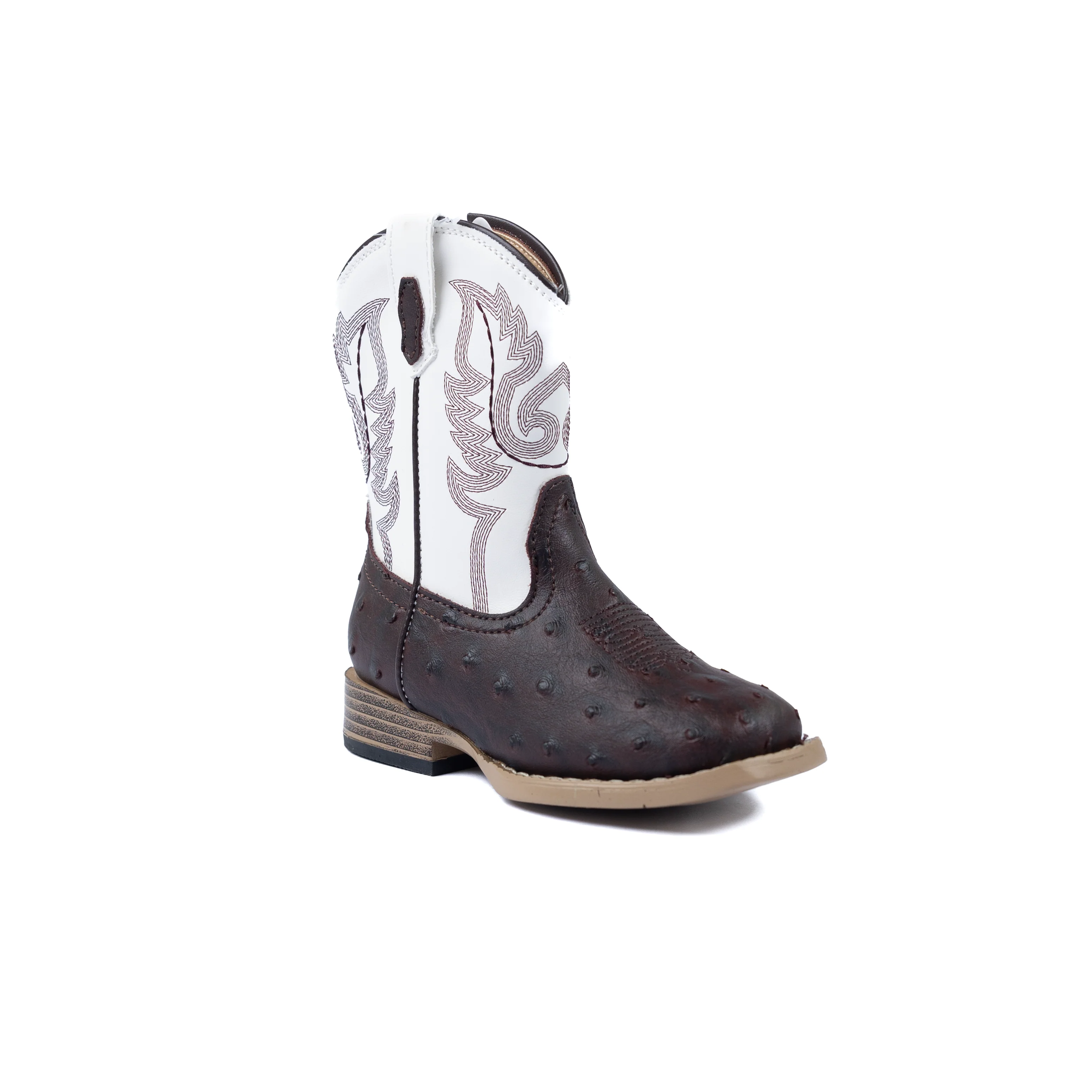 Roper Toddler Wide Square Toe Faux Leather Ostrich Print Boots 09-017-1900-0049 BR - Image 2