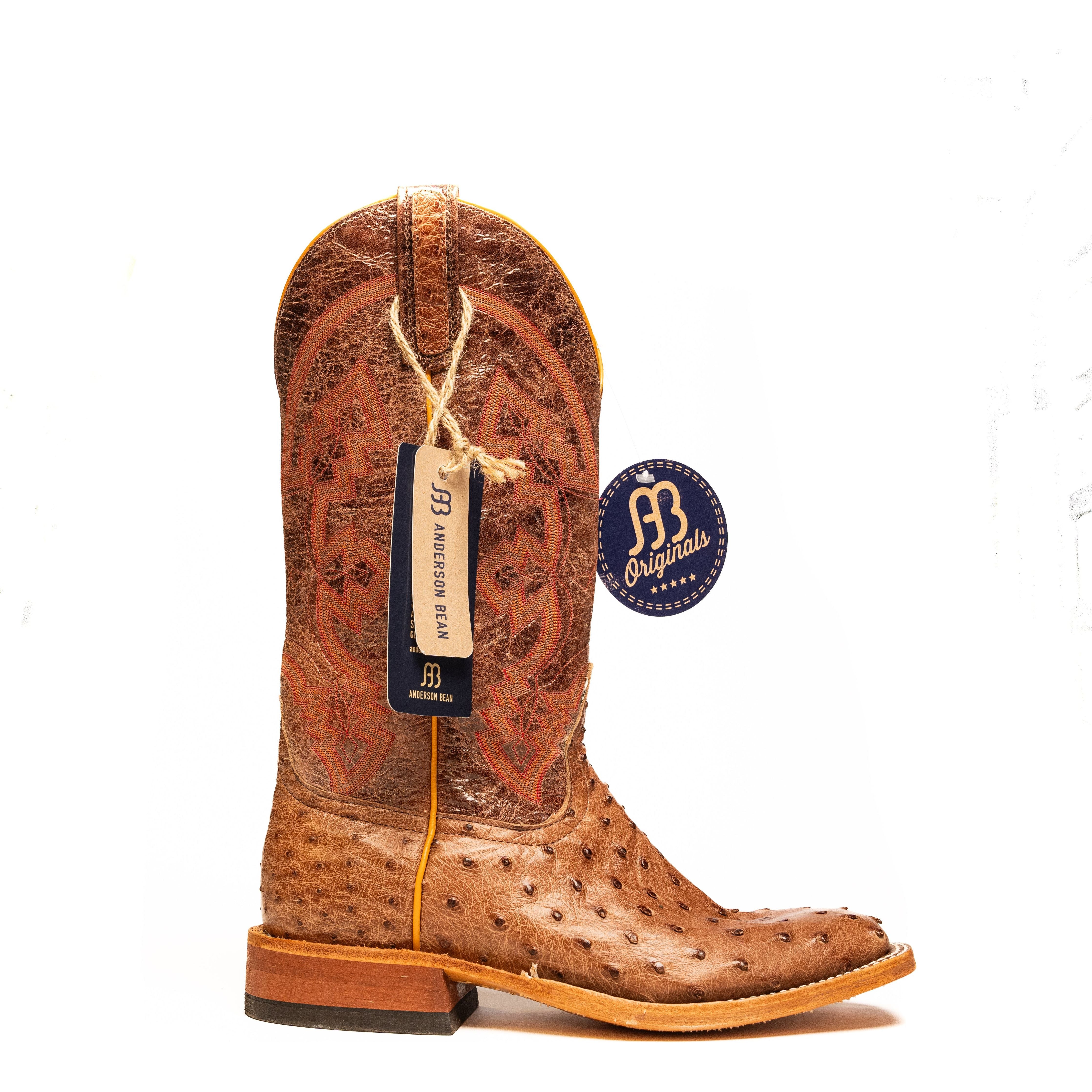 Anderson Bean Men's Rust Brown Full Quill Ostrich Square Toe Boots S1099 - Image 3