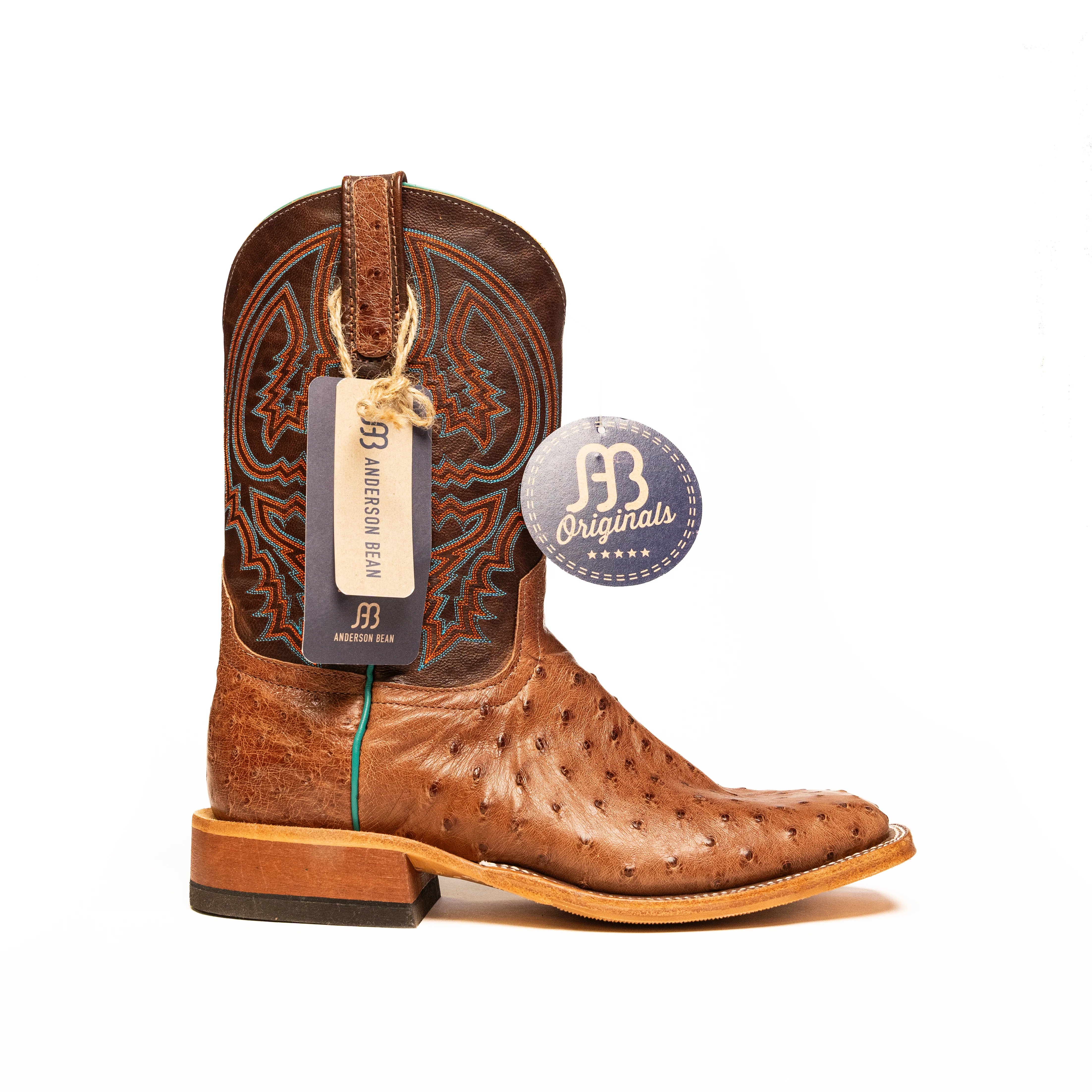 Anderson Bean Rum Brown Ostrich Square Toe Boots - Image 3