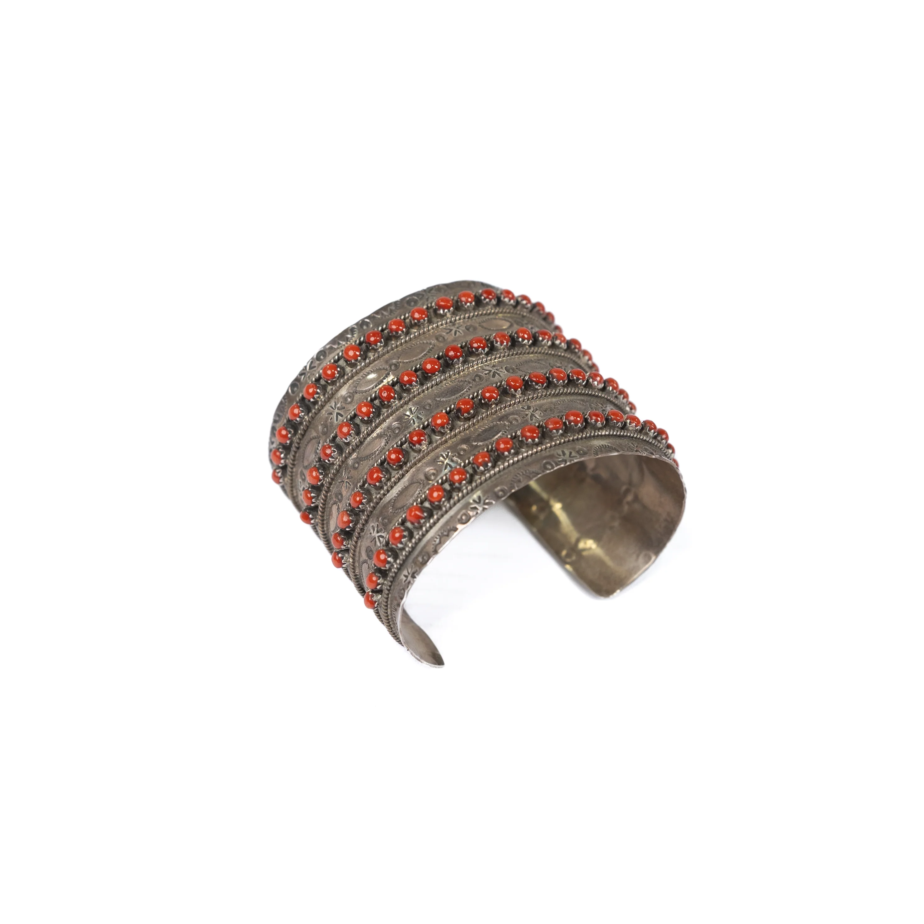 Women's Alzuni Handmade Red Howlite and Silver 4 Line Large Cuff Bracelet - Image 3