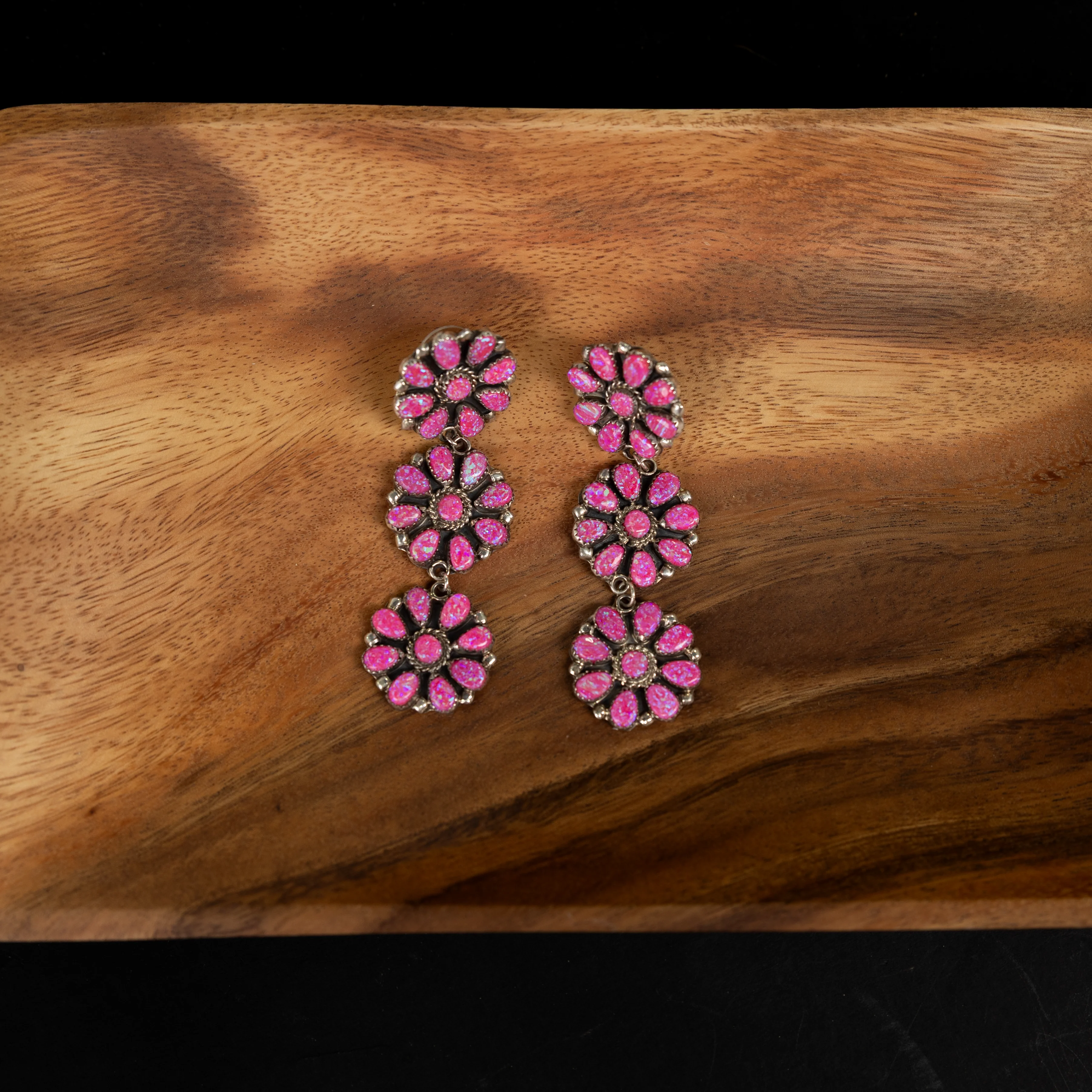 Women's Alzuni Large Triple Pink Flower Dangle Earrings - Image 2