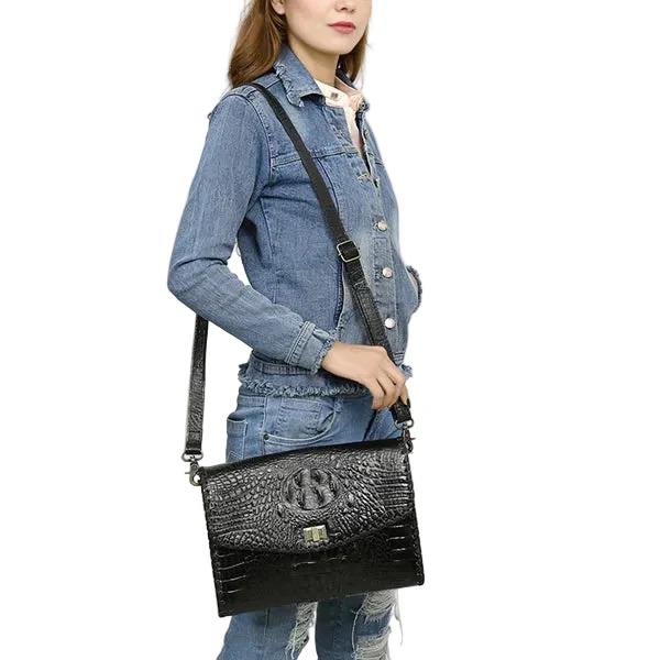 Women's American Darling Black Crocodile Embossed Leather Crossbody ADBG1526 - Image 6