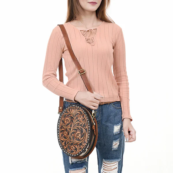 Women's American Darling Round Canteen Crossbody Genuine Leather Bag ADBGA598 - Image 7
