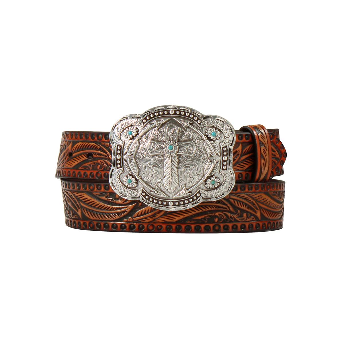 Women's Angel Ranch Embossed Feather Design Belt D140008608