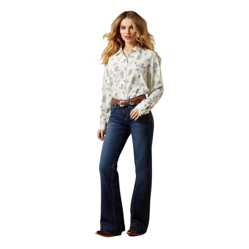Women's Ariat Blue and White Homestyle Shirt 10065832 - Image 3