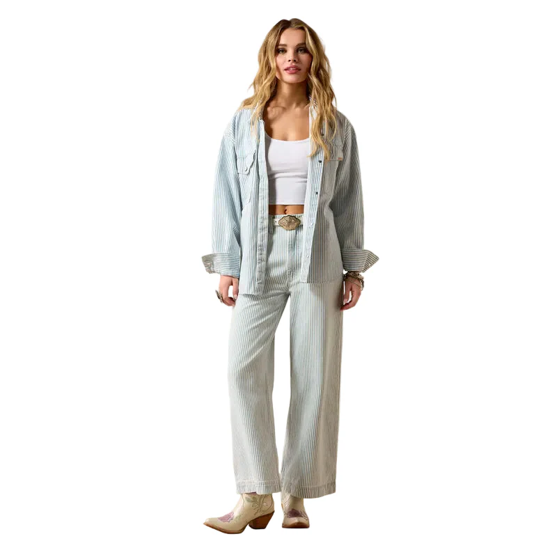 Women's Ariat Blue White Denim Stripe Shirt Jacket 10073889 - Image 4