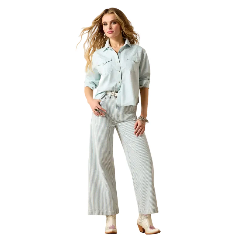Women's Ariat Light Wash Indigo Asheville Snap Shirt 10071774 - Image 3